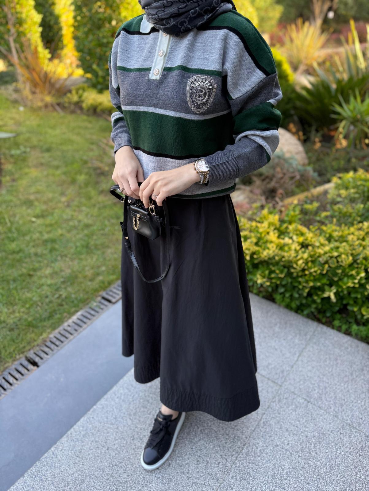 B İşlemeli Kazak - Zümrüt Yeşili