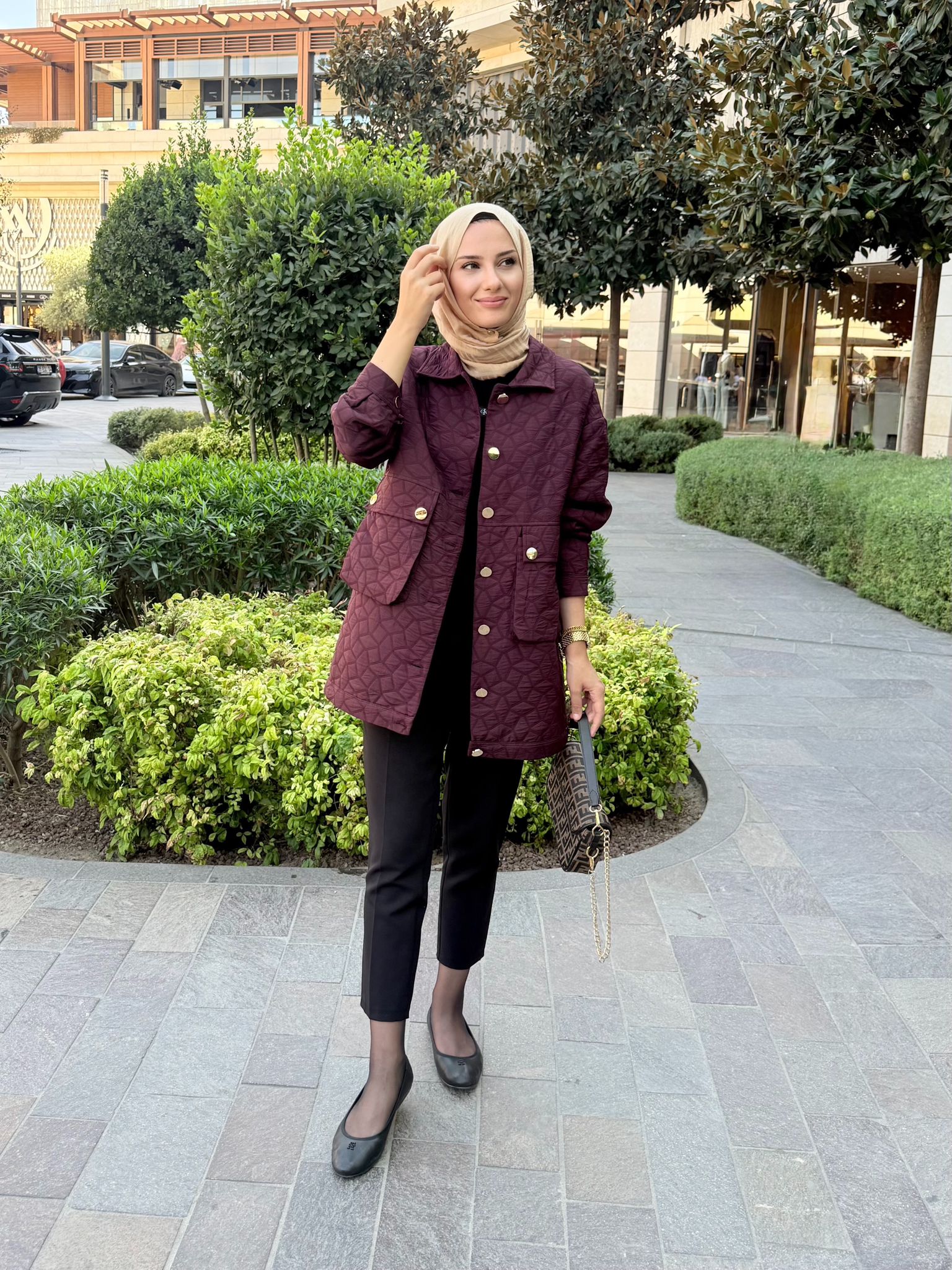 Tery Kapitone Ceket - Bordo