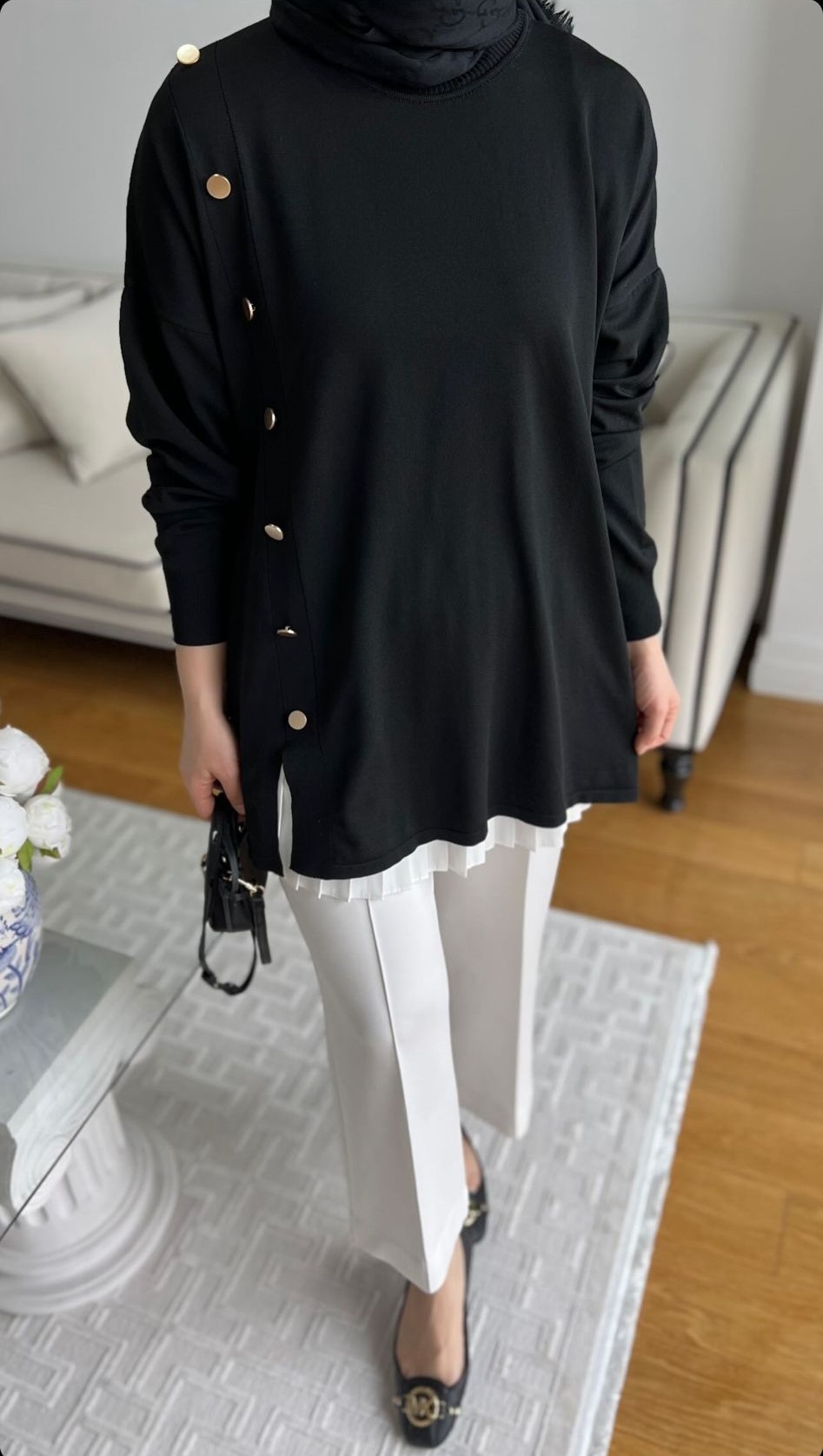 Hera Merserize Tunik - Siyah