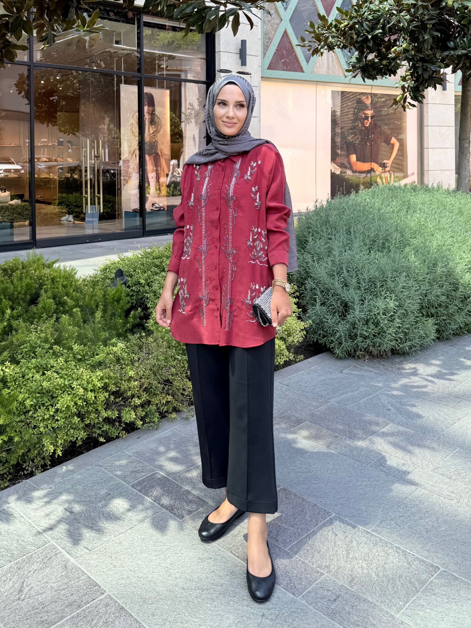 Zeyn El işleme Gömlek - Bordo