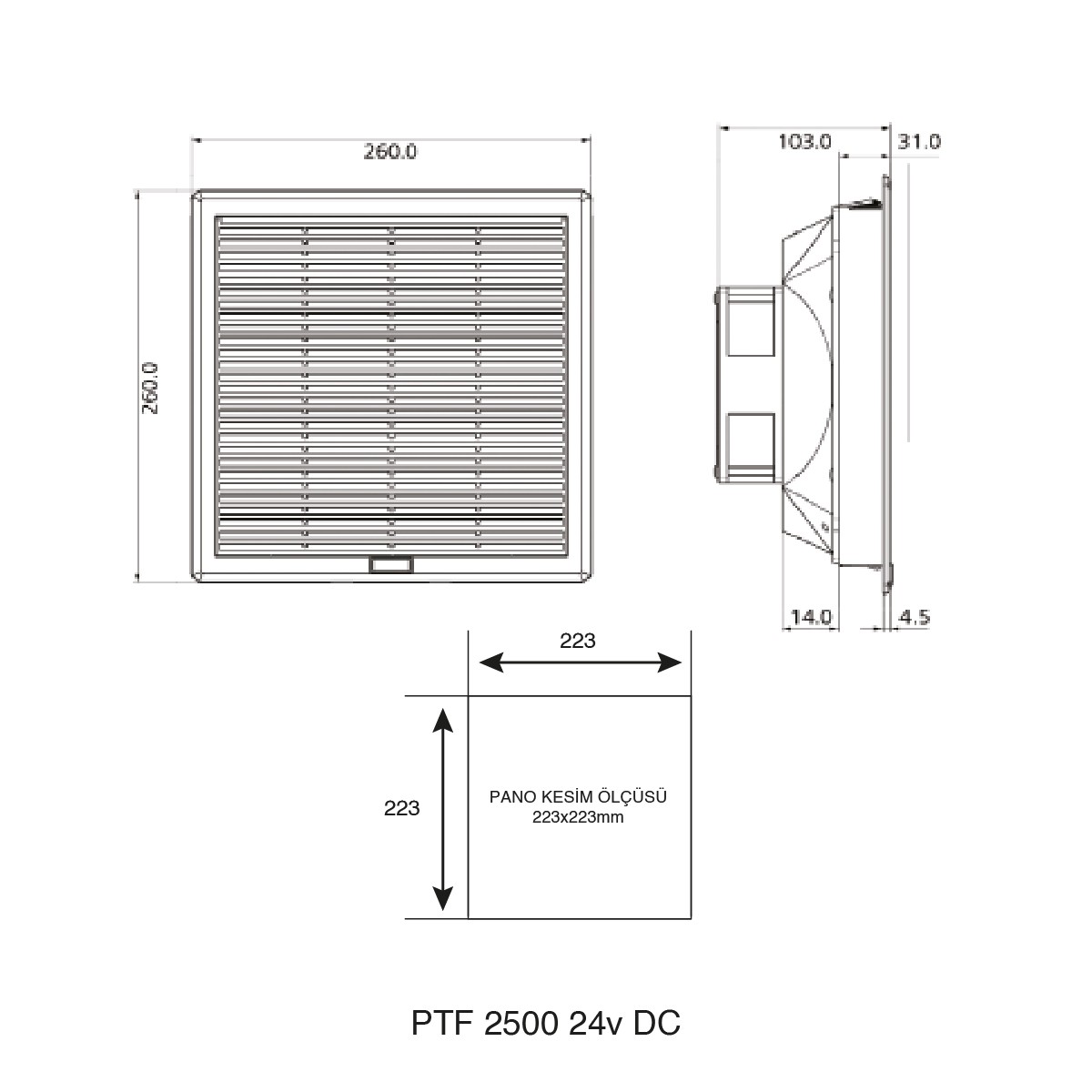 Plastim Filtreli Fan 260x260mm 115m3/h 24VDC