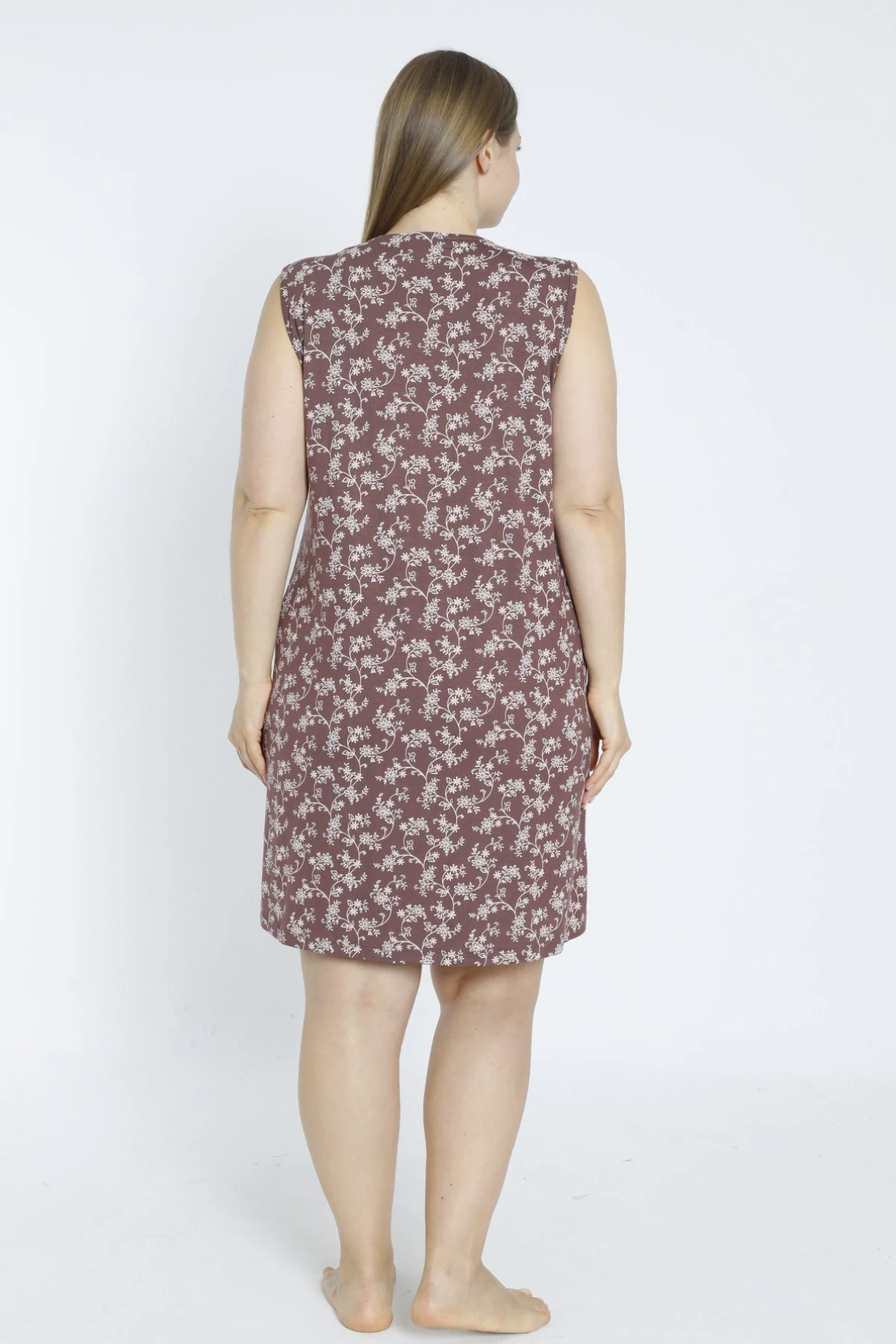 Desenli Saten Detaylı Askılı Büyük Beden Likralı Viskon Gecelik