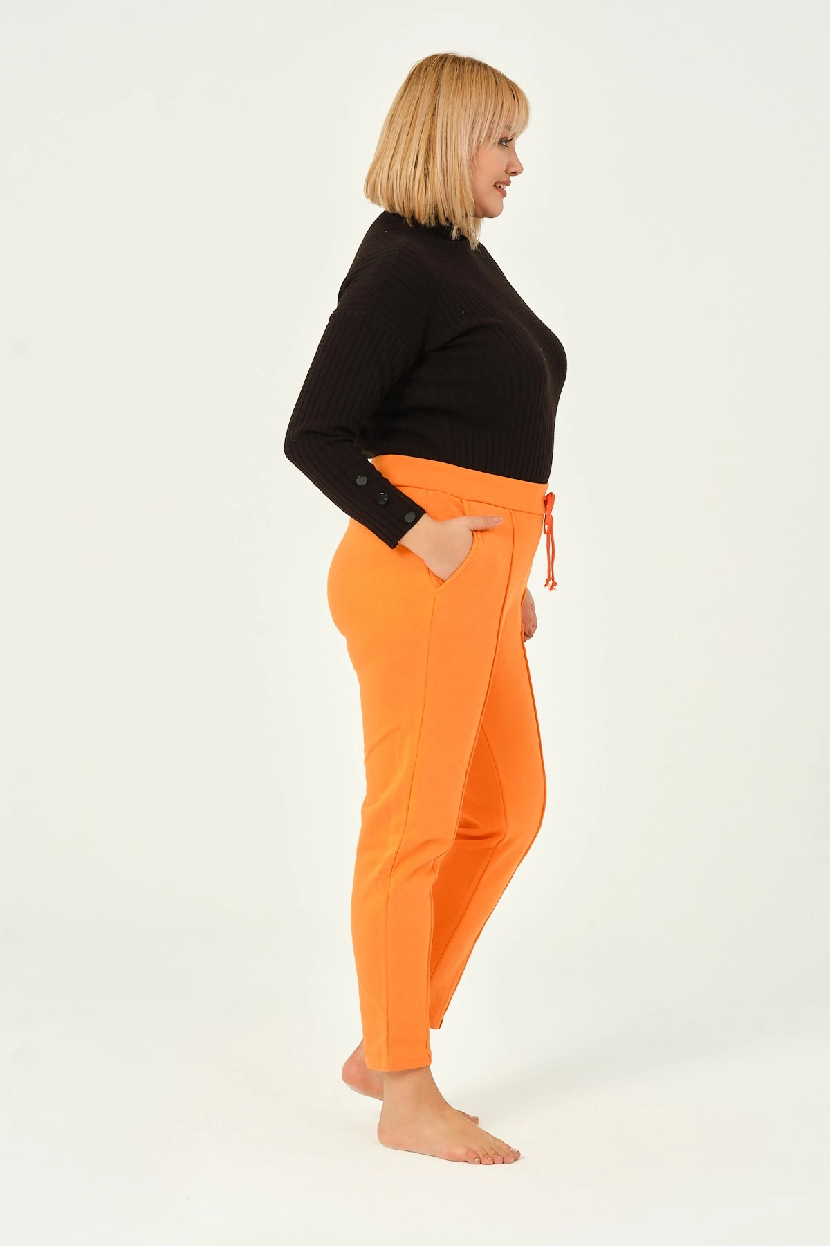 Kadın Beyaz %100 Pamuk Üç Iplik Pileli Büyük Beden Eşofman Altı