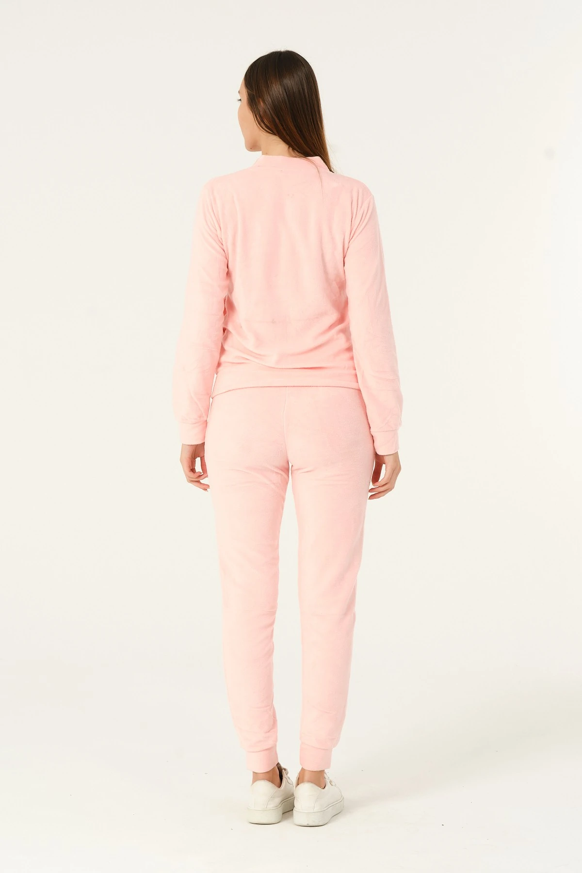 Fermuarlı Taş Detaylı Uzun Kollu Cepli Slim Fit Soft Polar Eşofman Takımı