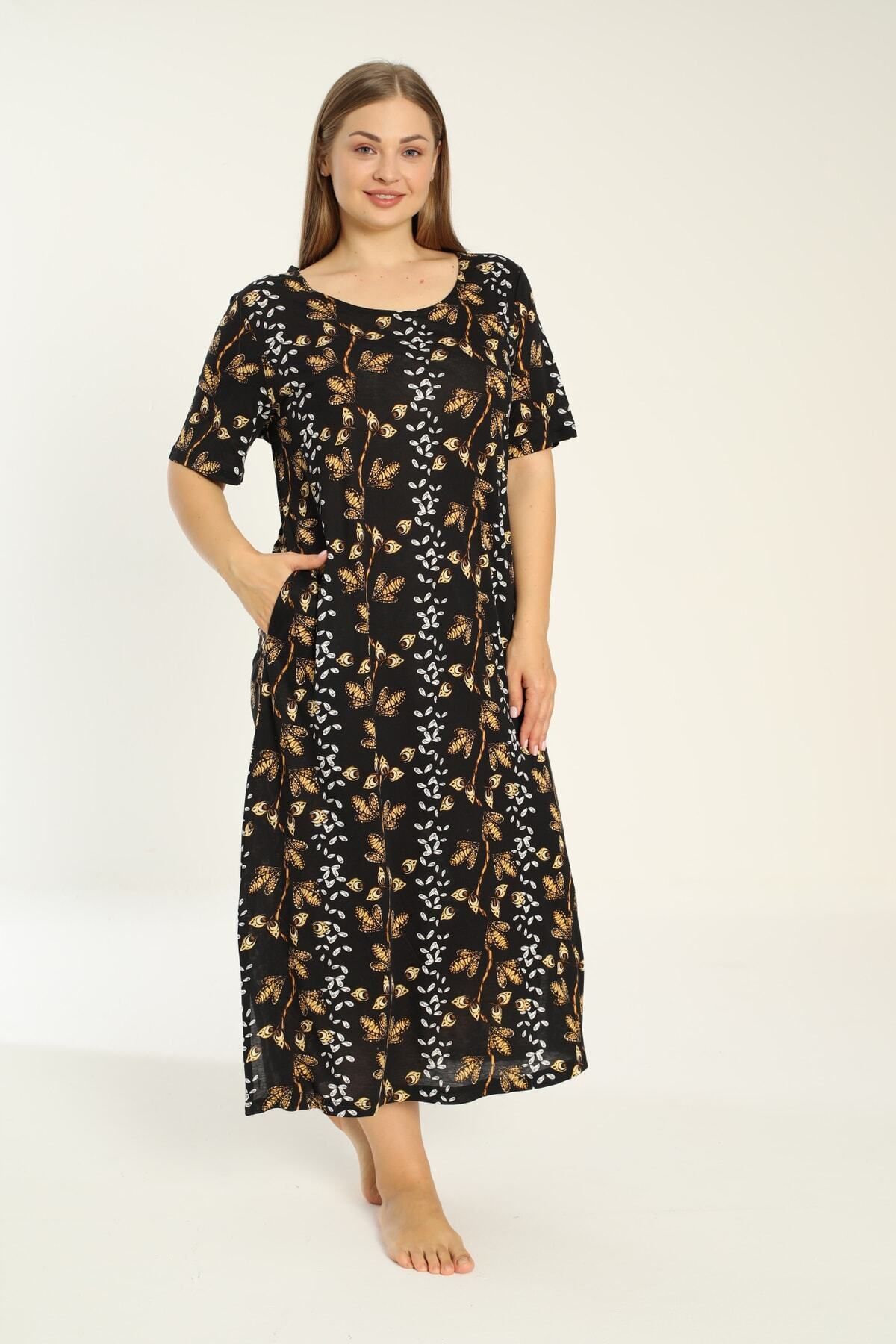 Desenli Cepli Kısa Kollu Kadın Büyük Beden Elbise