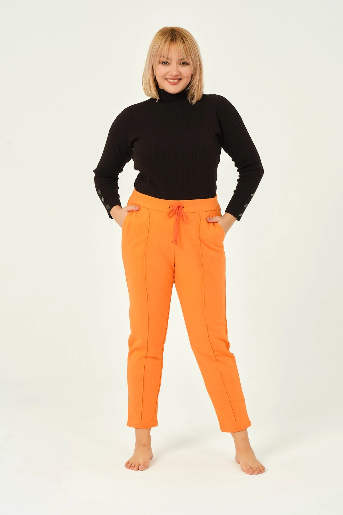 Kadın Beyaz %100 Pamuk Üç Iplik Pileli Büyük Beden Eşofman Altı