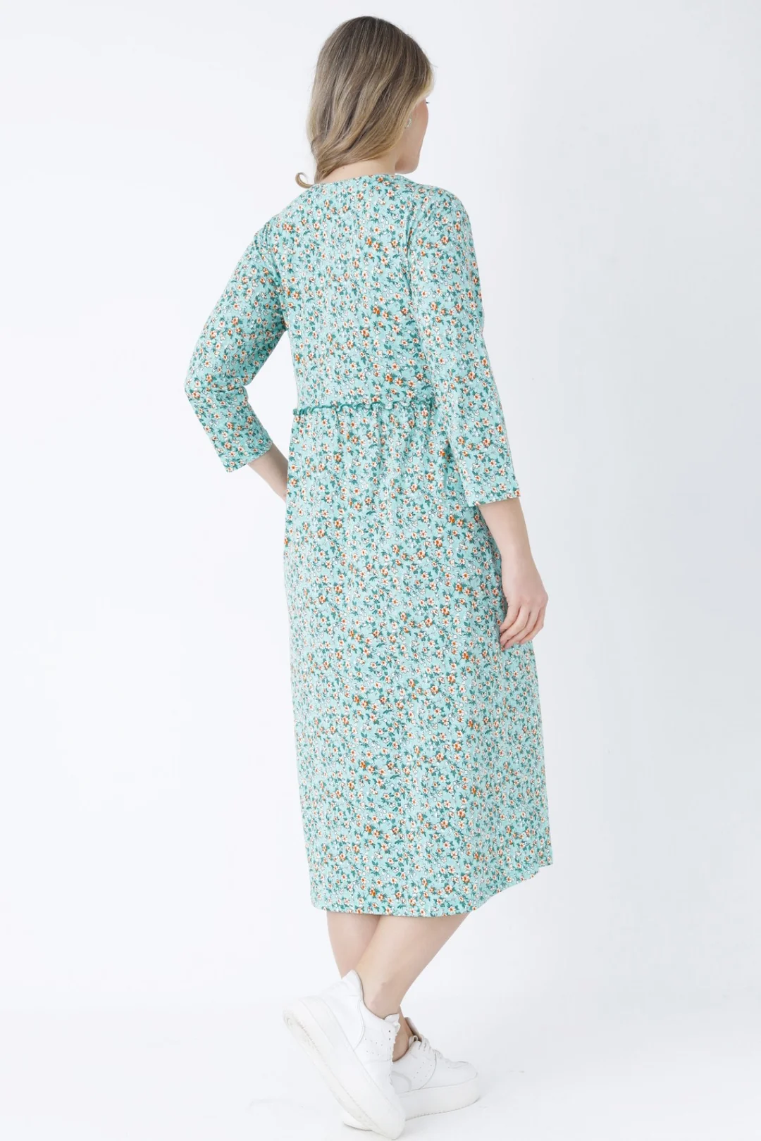 Rahat Kalıp Yeşil Çiçek Desenli Pamuklu Boydan Fermuarlı Bisiklet