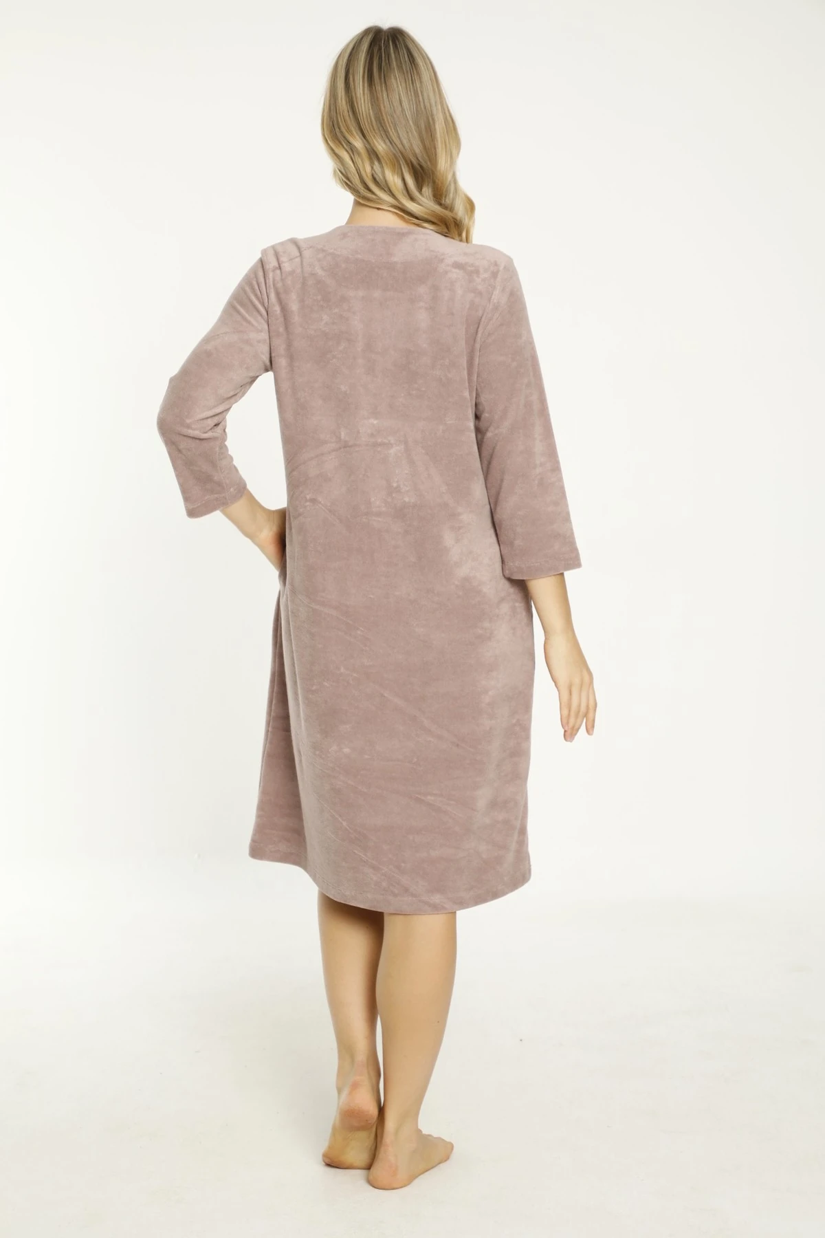 Lacivert Taş Detaylı Düğmeli Pamuklu Havlu Elbise