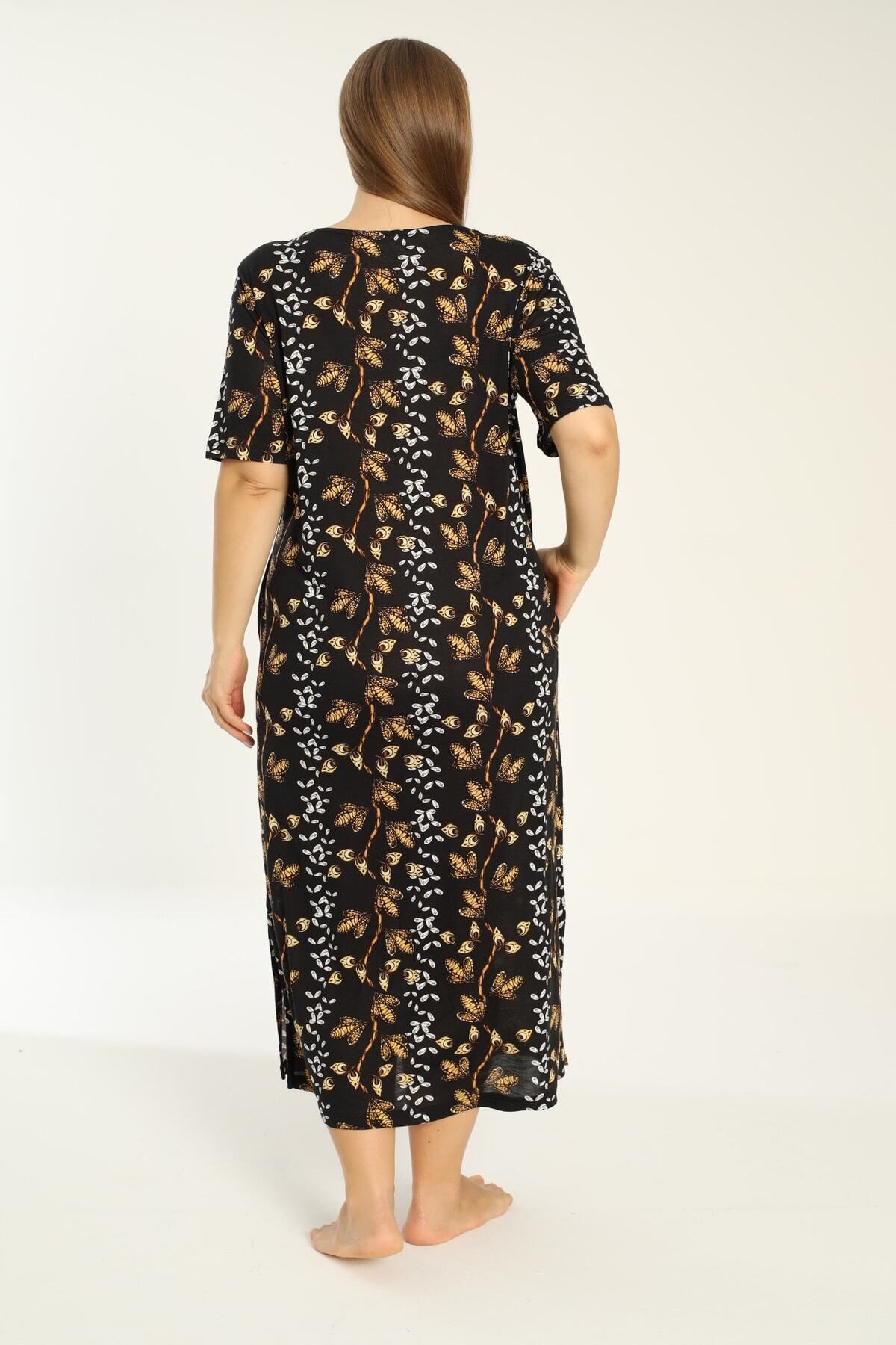 Desenli Cepli Kısa Kollu Kadın Büyük Beden Elbise