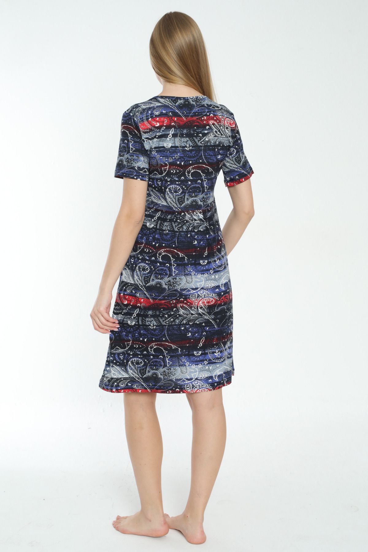 desenli cepli püskül detaylı kısa kollu elbise