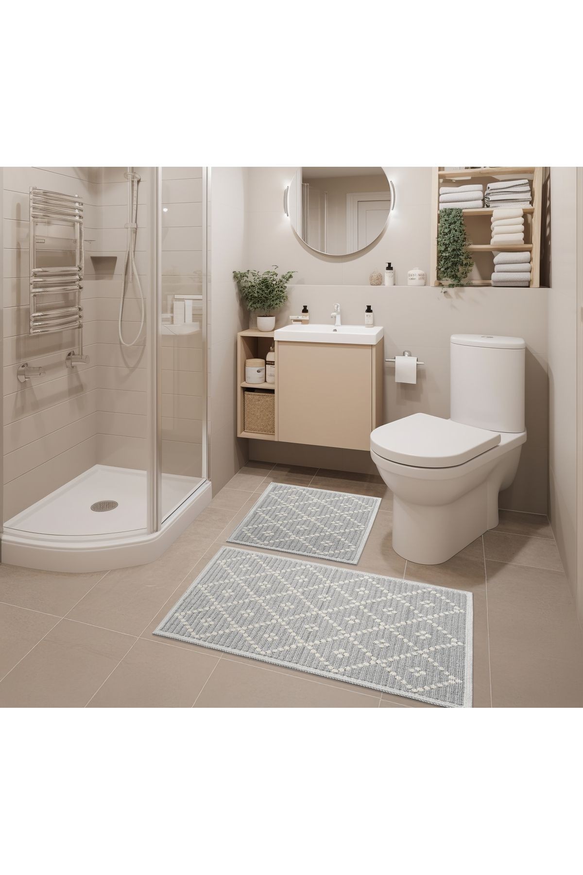 2 Li Bukle Banyo Takımı (BANYO TEKSTİLİ/MODERN/DOĞAL/SADE/ŞIK KAYMAZ TABAN)