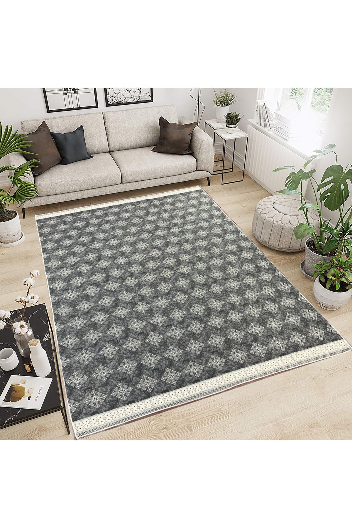 Modern Pamuklu Halı Örtüsü Savan 6m2 Dokuma 200x300 Lastiksiz