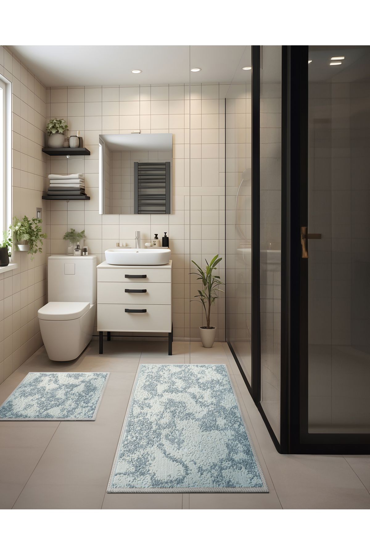 2 Li Bukle Banyo Takımı (BANYO TEKSTİLİ/MODERN/DOĞAL/SADE/ŞIK KAYMAZ TABAN)