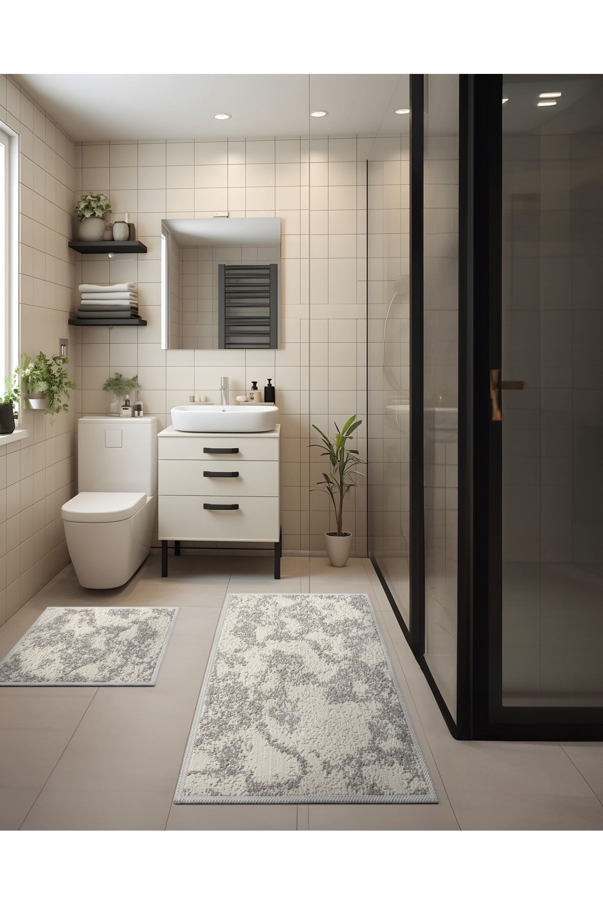 2 Li Bukle Banyo Takımı (BANYO TEKSTİLİ/MODERN/DOĞAL/SADE/ŞIK KAYMAZ TABAN)