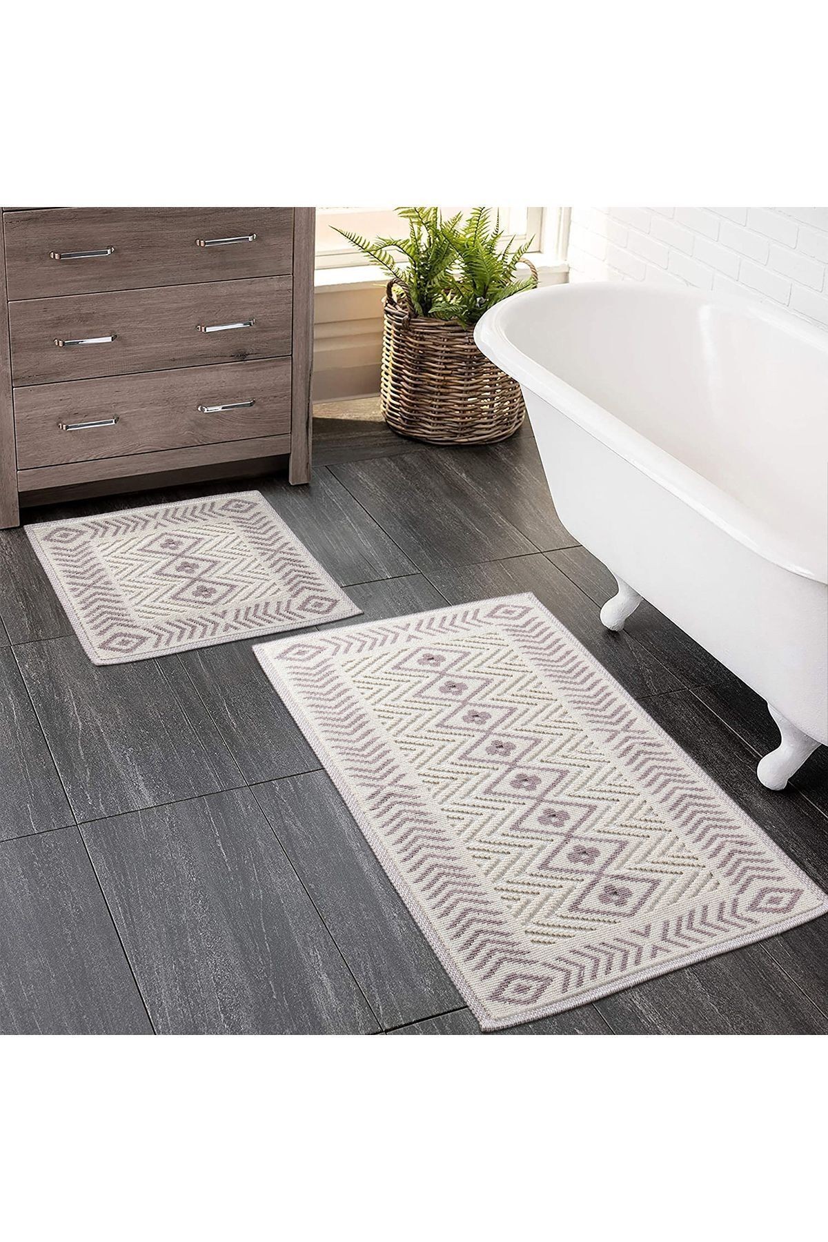 2 Li Bukle Banyo Takımı (BANYO TEKSTİLİ/MODERN/DOĞAL/SADE/ŞIK KAYMAZ TABAN)