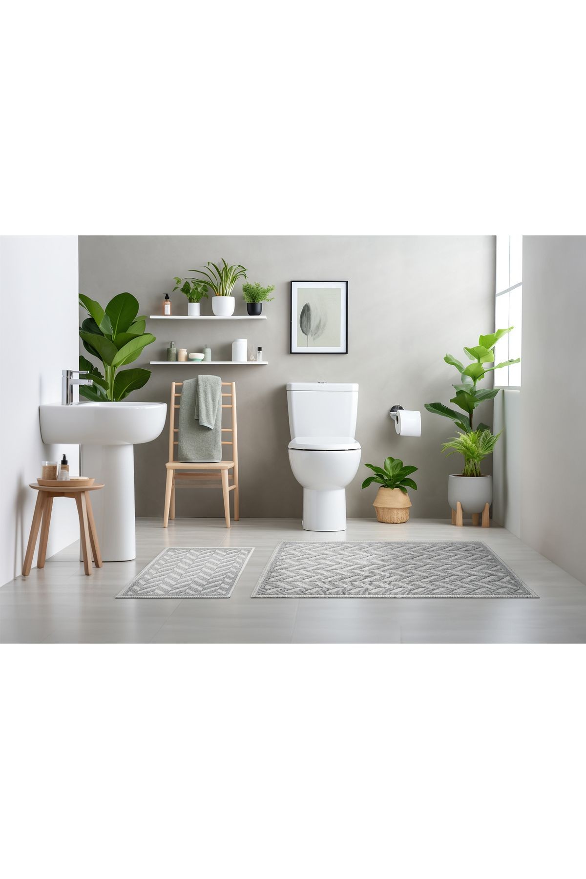 2 Li Bukle Banyo Takımı (BANYO TEKSTİLİ/MODERN/DOĞAL/SADE/ŞIK KAYMAZ TABAN)