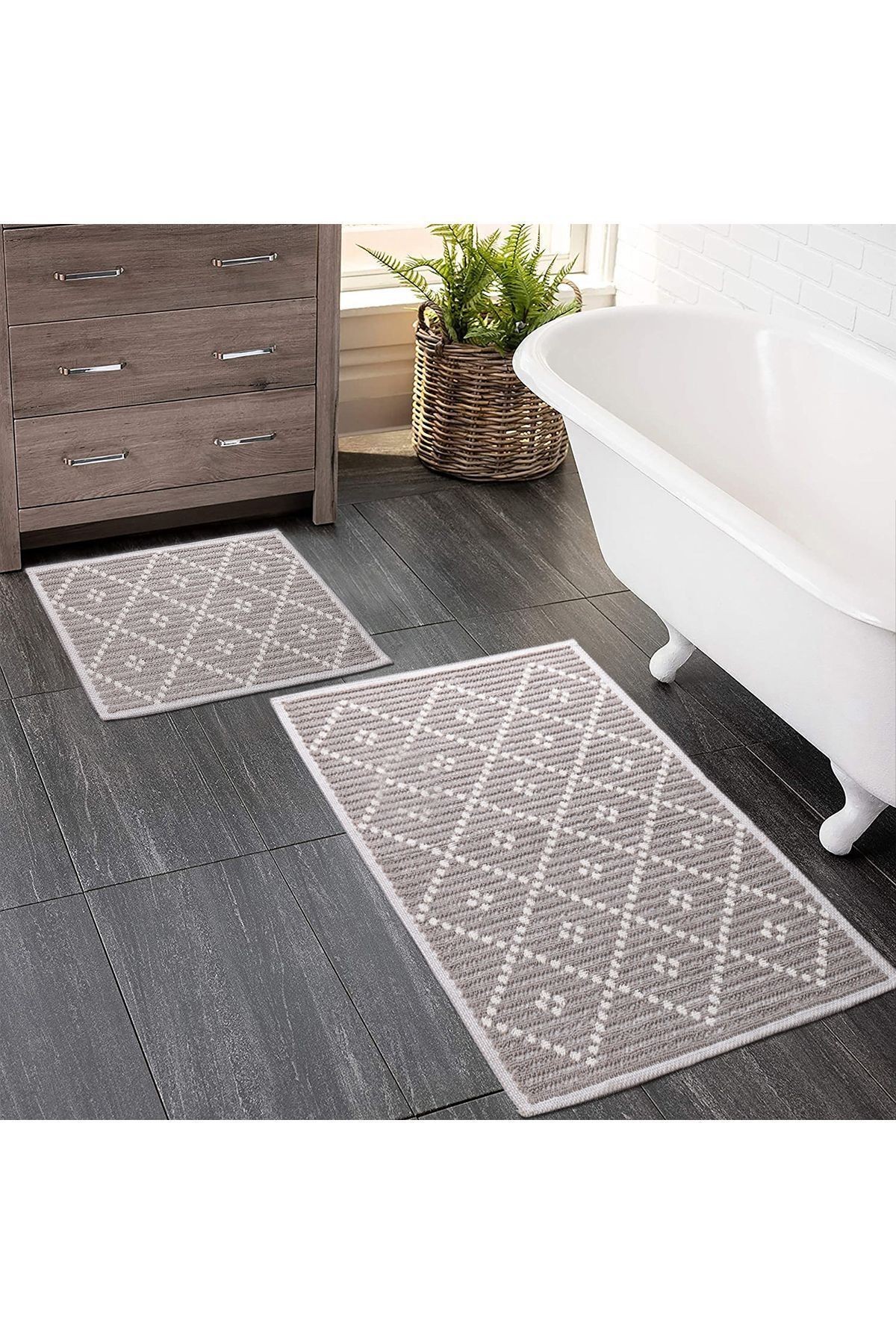 2 Li Bukle Banyo Takımı (BANYO TEKSTİLİ/MODERN/DOĞAL/SADE/ŞIK KAYMAZ TABAN)