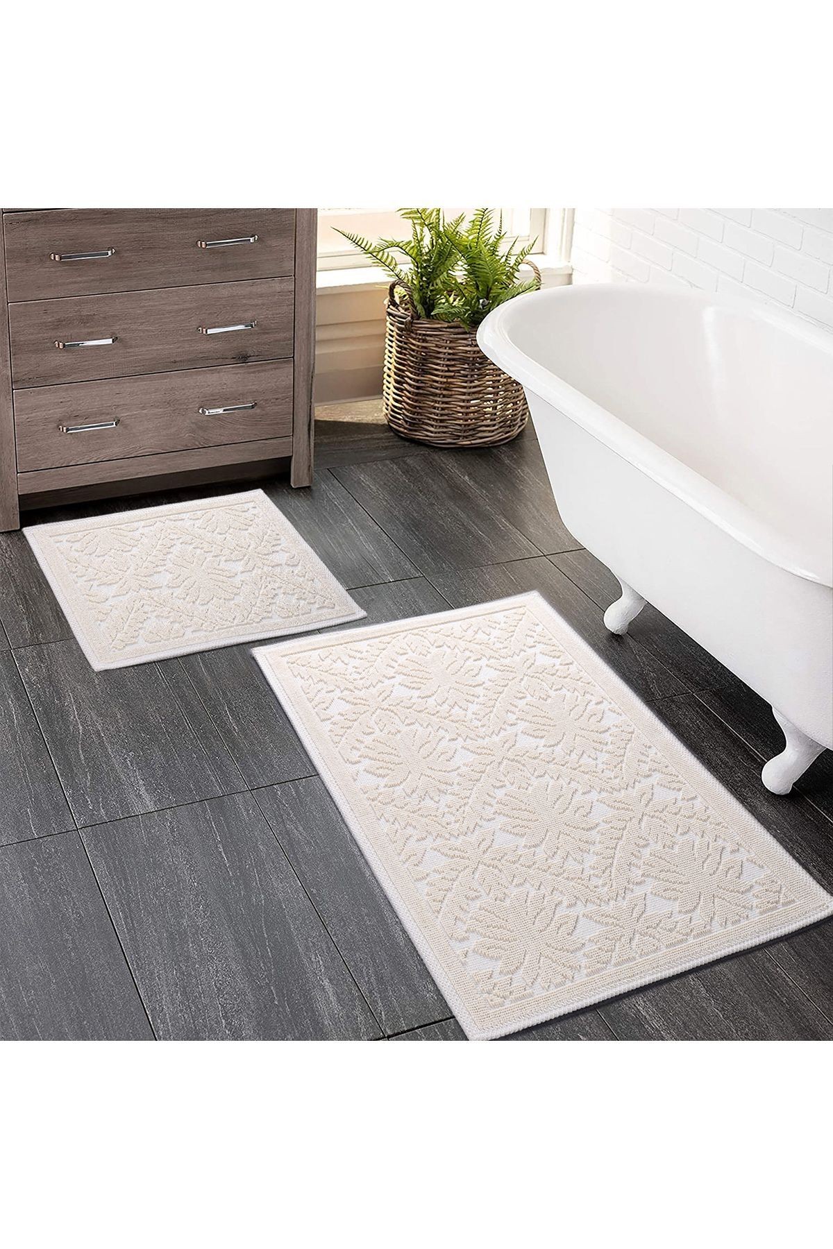 2 Li Bukle Banyo Takımı (BANYO TEKSTİLİ/MODERN/DOĞAL/SADE/ŞIK KAYMAZ TABAN)
