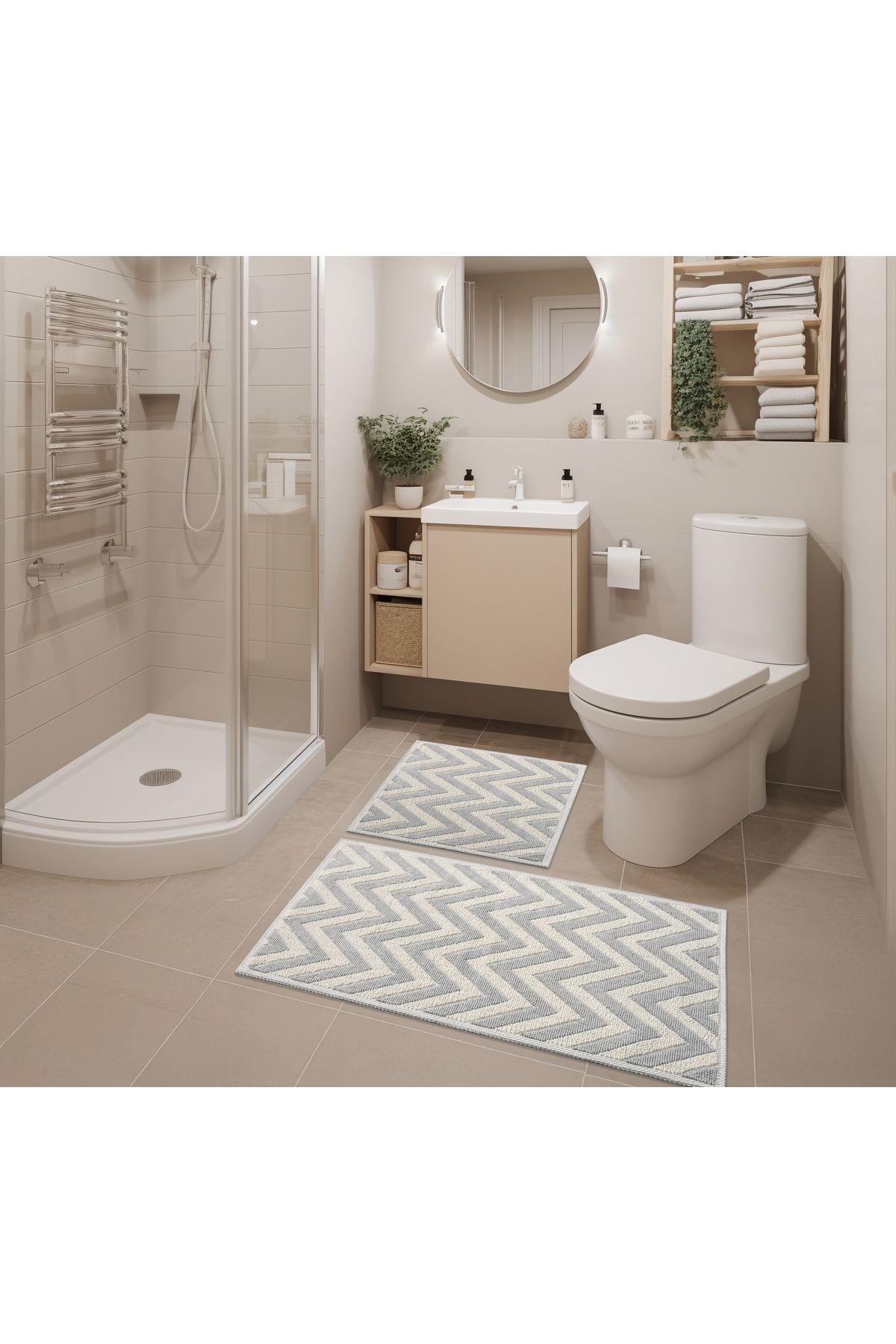 2 Li Bukle Banyo Takımı (BANYO TEKSTİLİ/MODERN/DOĞAL/SADE/ŞIK KAYMAZ TABAN)