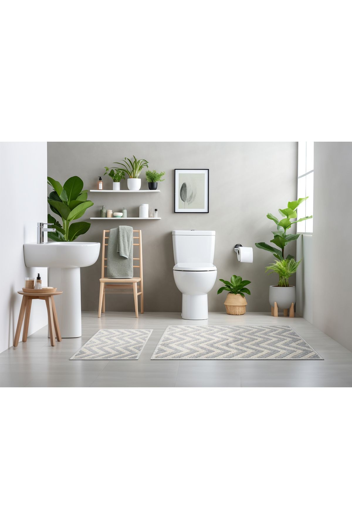 2 Li Bukle Banyo Takımı (BANYO TEKSTİLİ/MODERN/DOĞAL/SADE/ŞIK KAYMAZ TABAN)