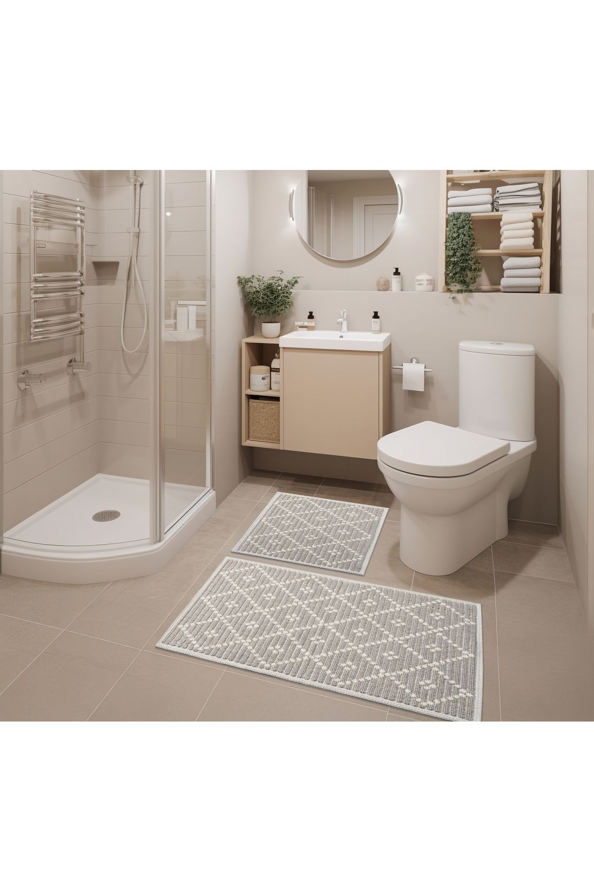 2 Li Bukle Banyo Takımı (BANYO TEKSTİLİ/MODERN/DOĞAL/SADE/ŞIK KAYMAZ TABAN)