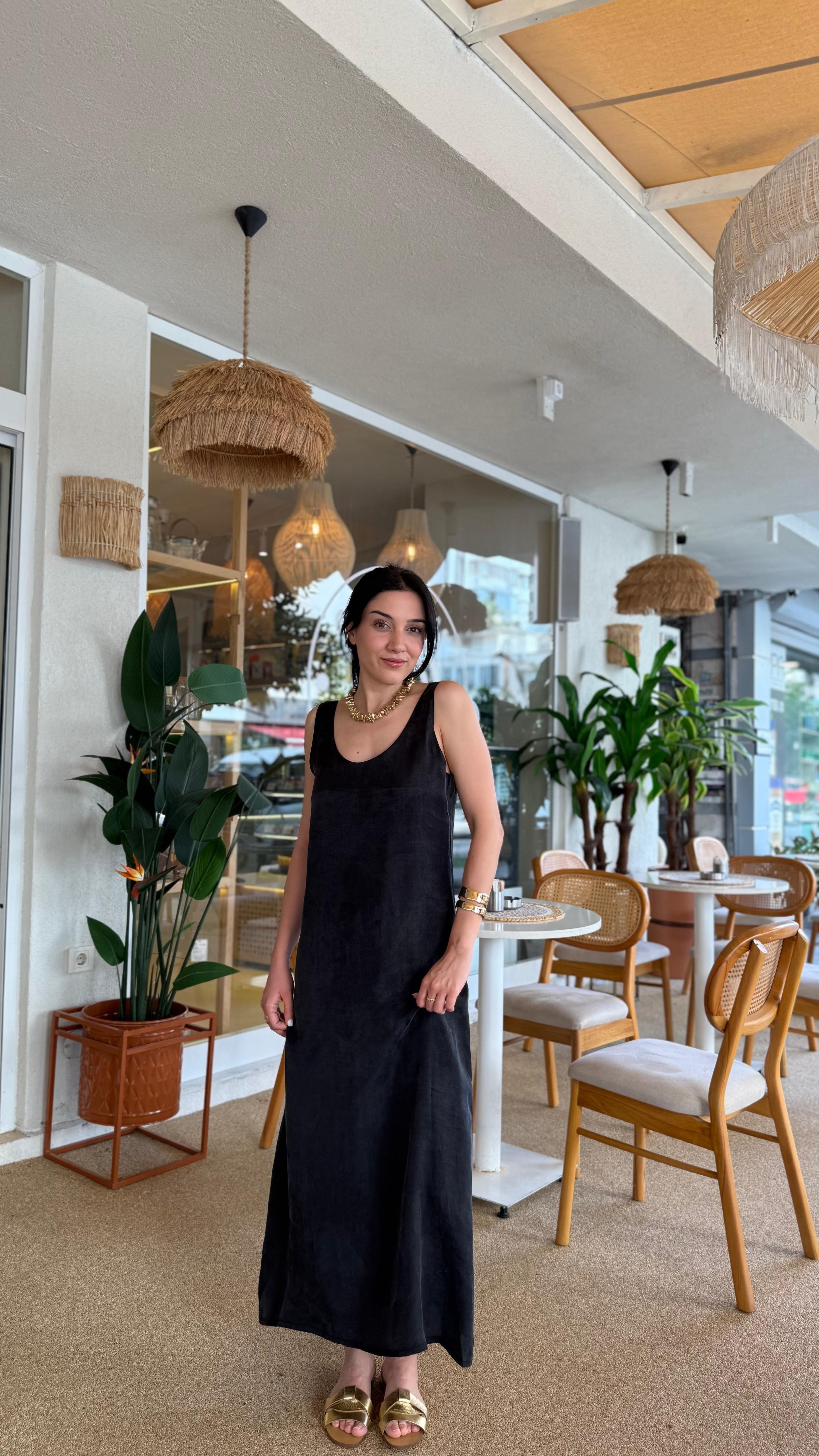 U Yaka Askılı Tensel Elbise (VNT3304)