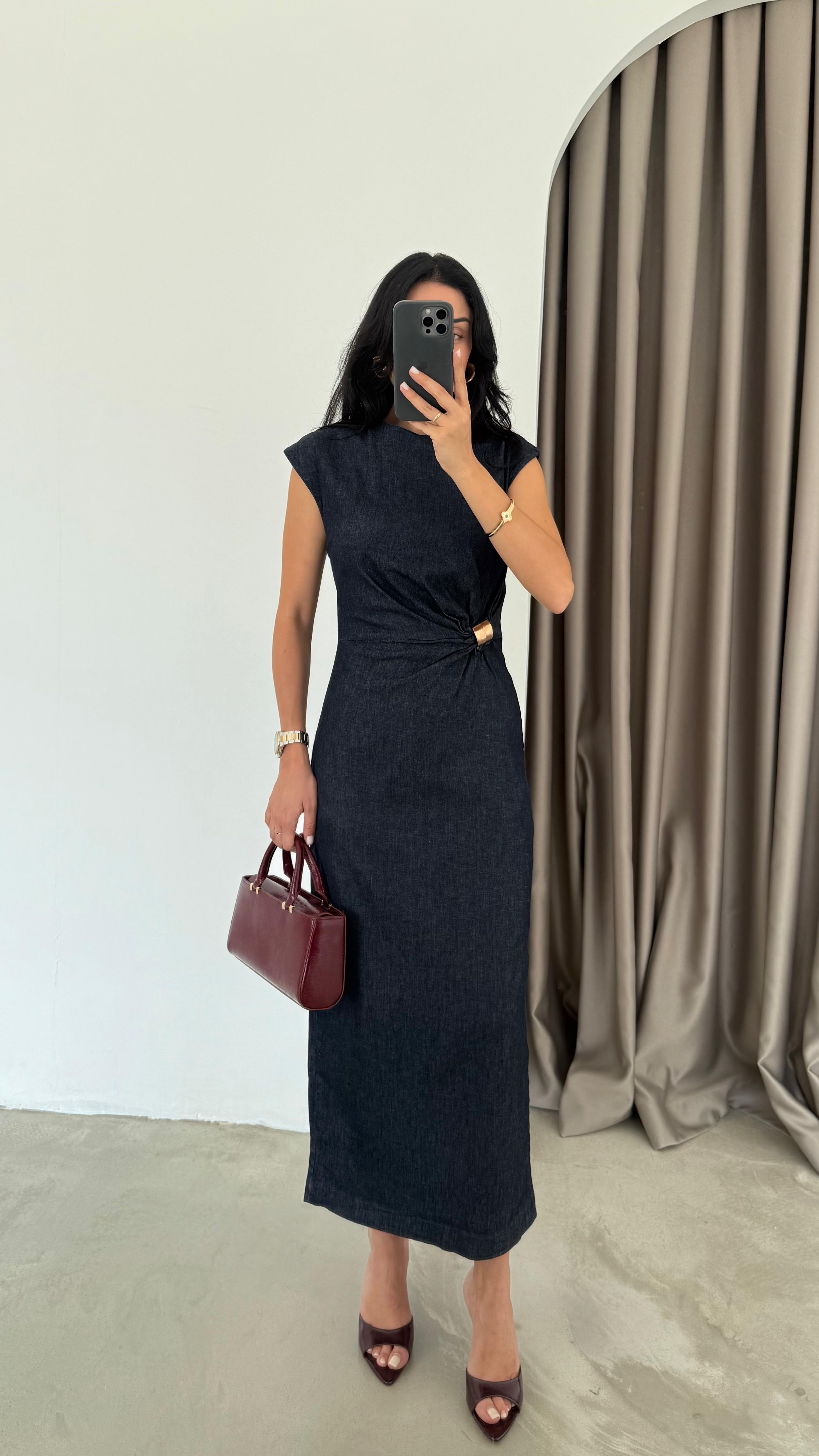 Metal Tokalı Denim Elbise (VNT8192)