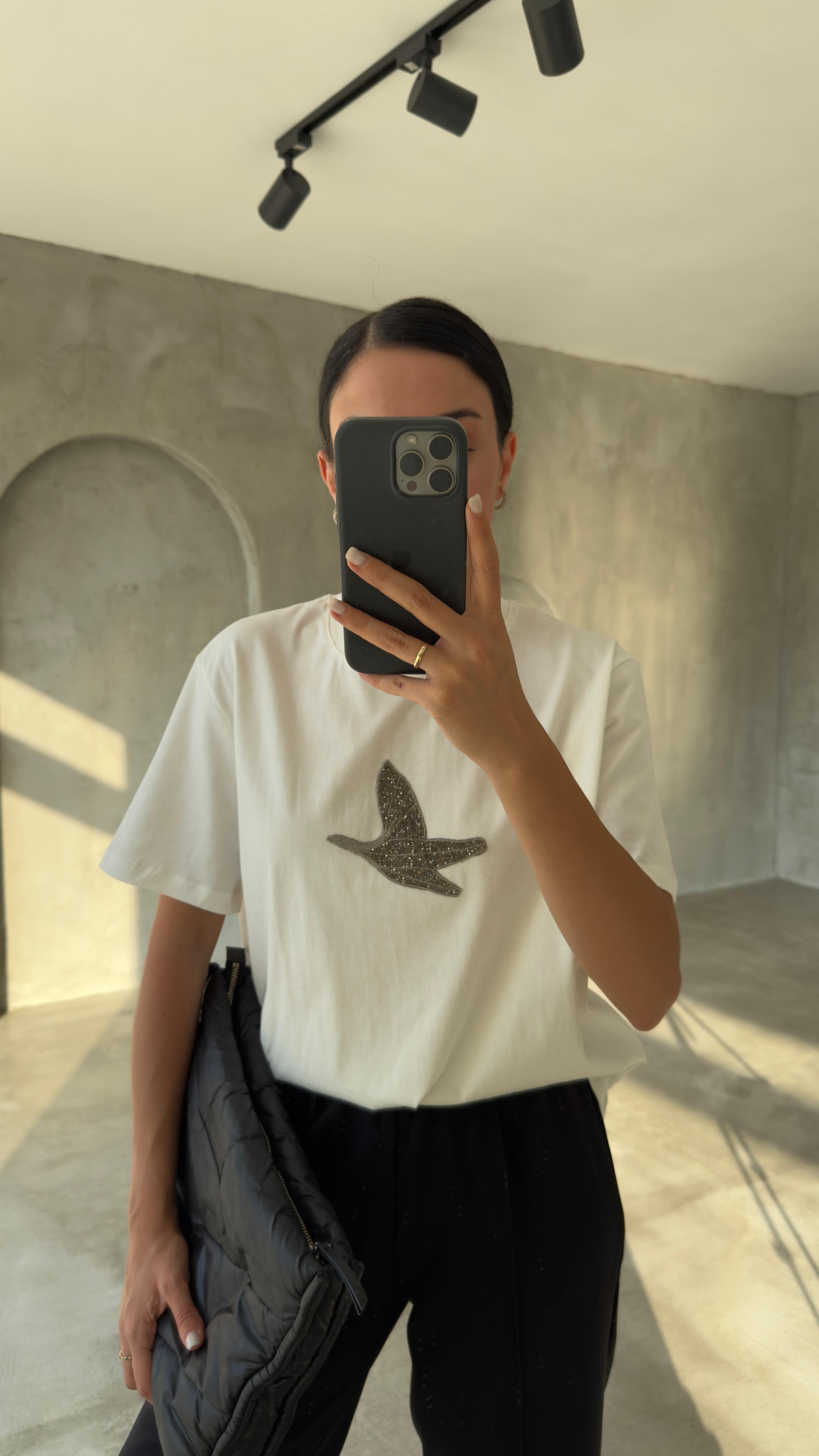 Orijinal Marka Siyah Taş İşlemeli Tshirt