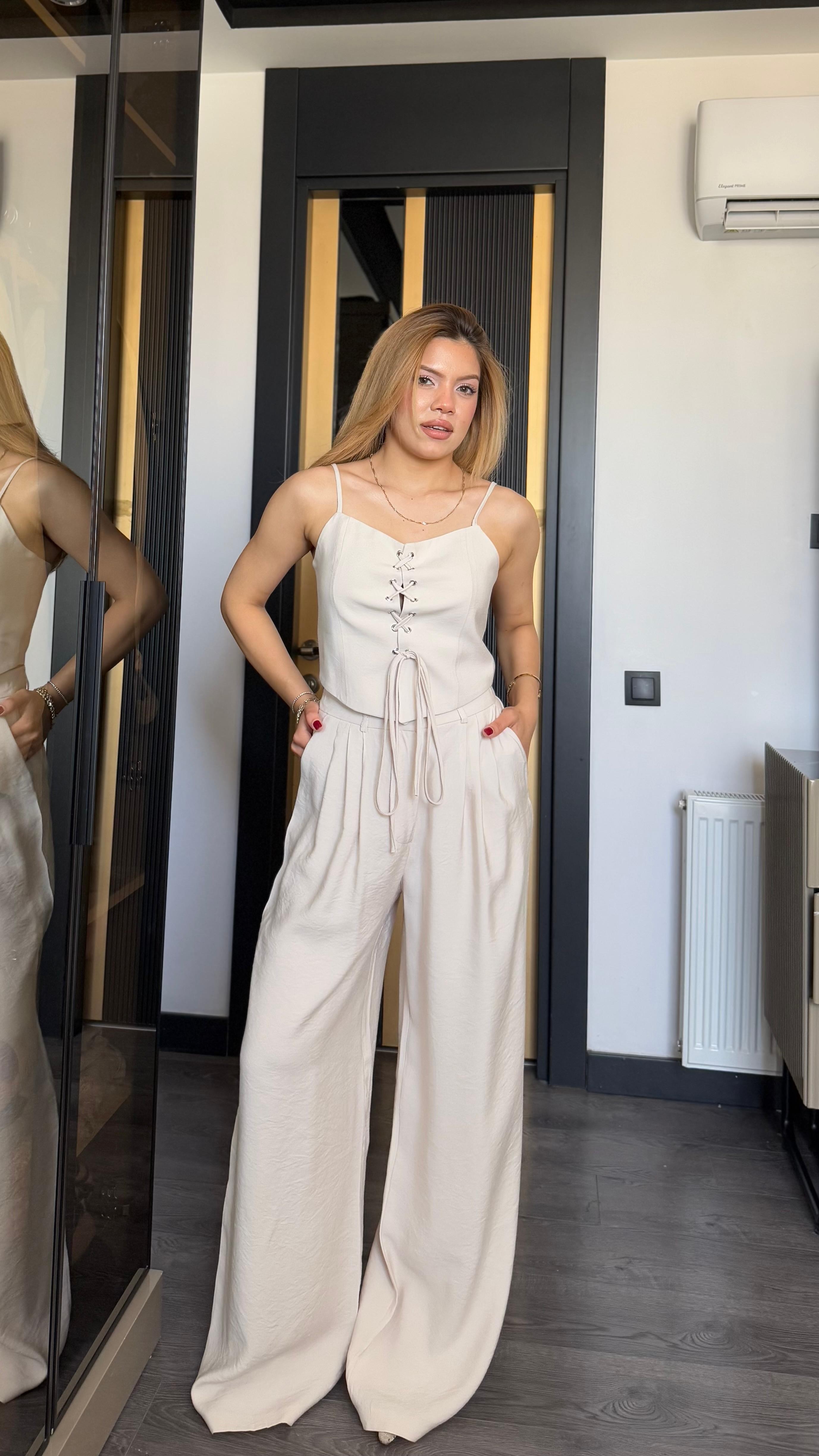 Kuş Gözü Detaylı Büstiyer Pantolon Takım (VNTFK)