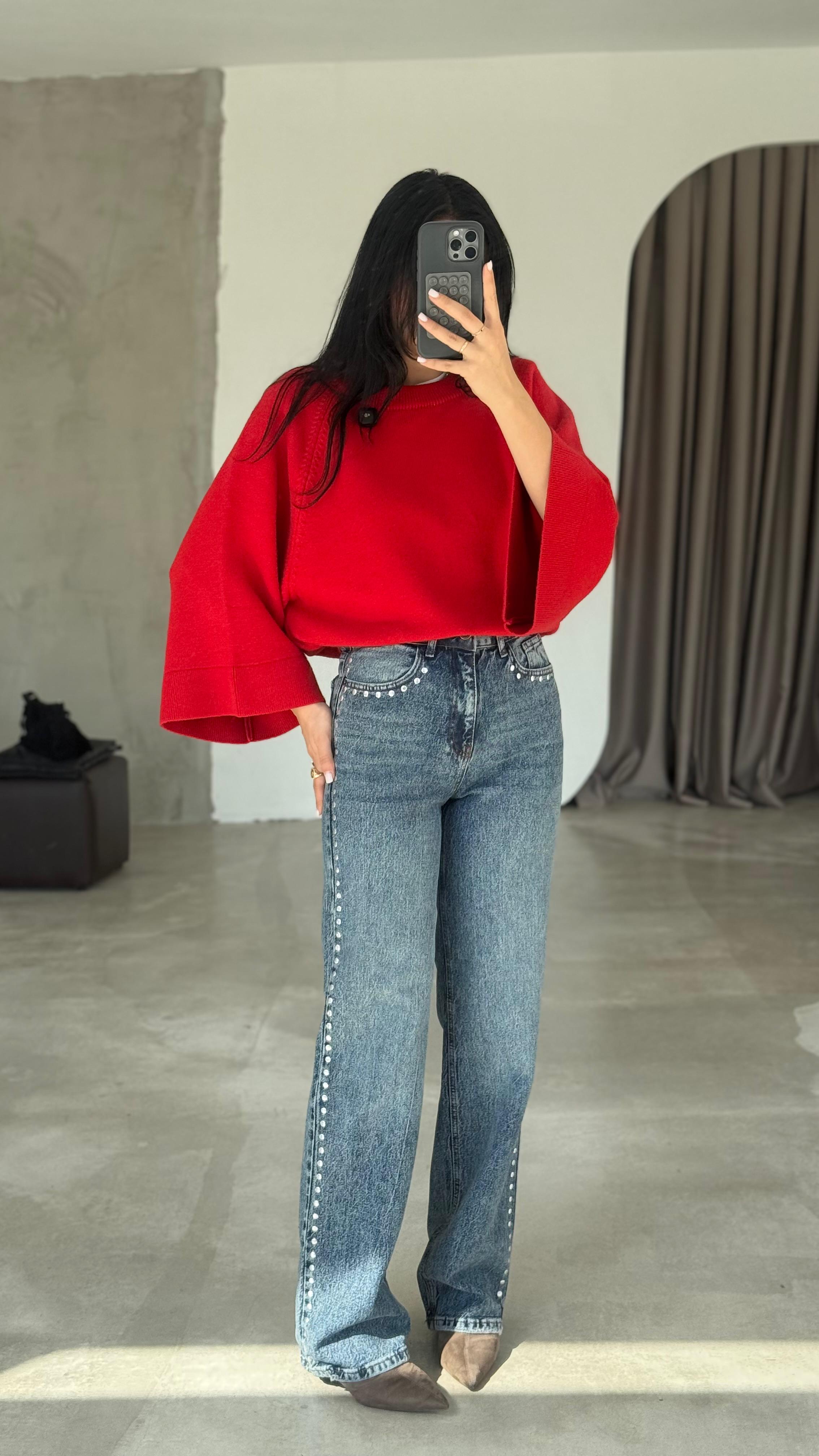 Wide Leg Taşlı Jean (VNT1005)