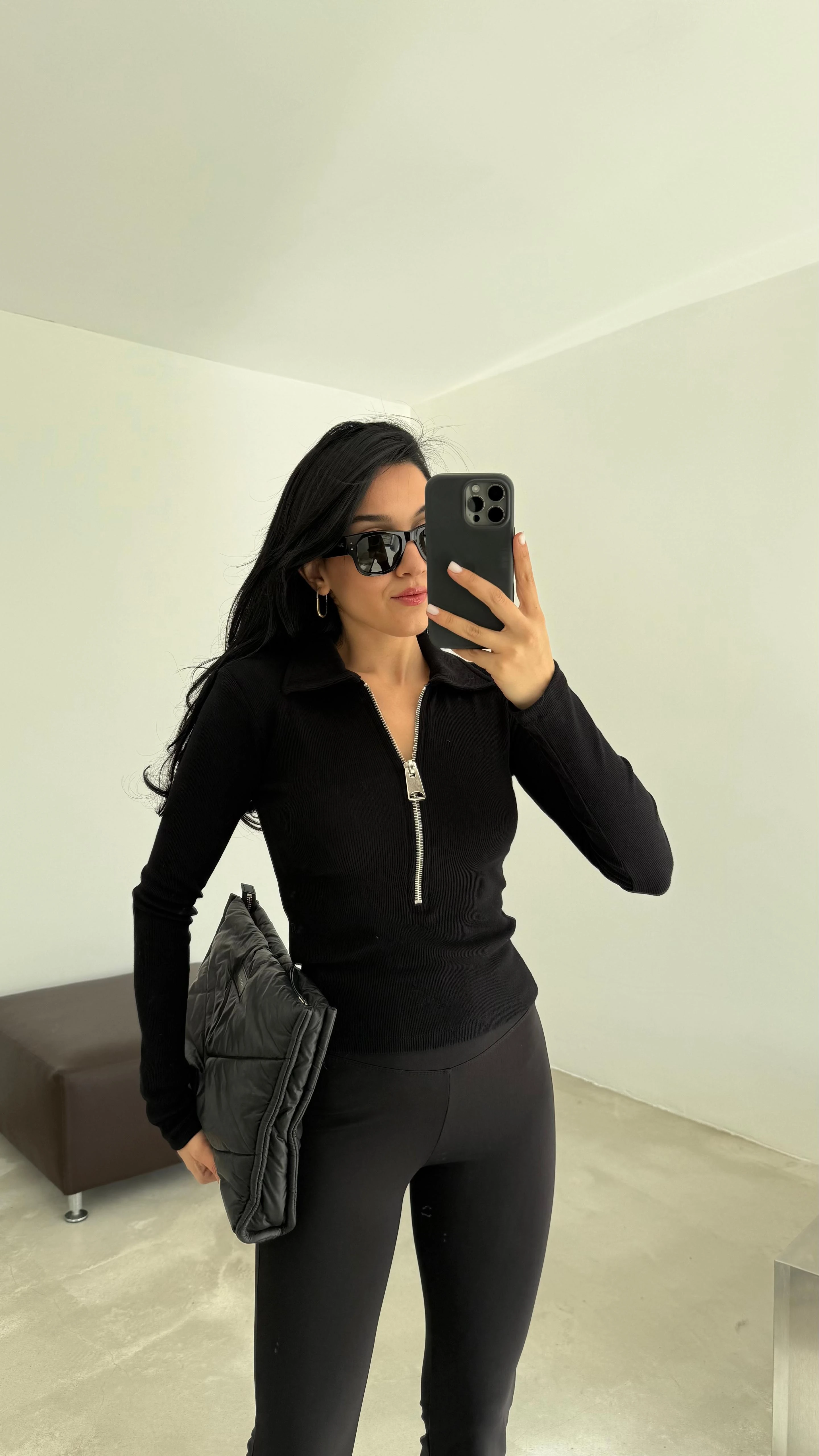 Yarım Fermuar Fitilli Bluz