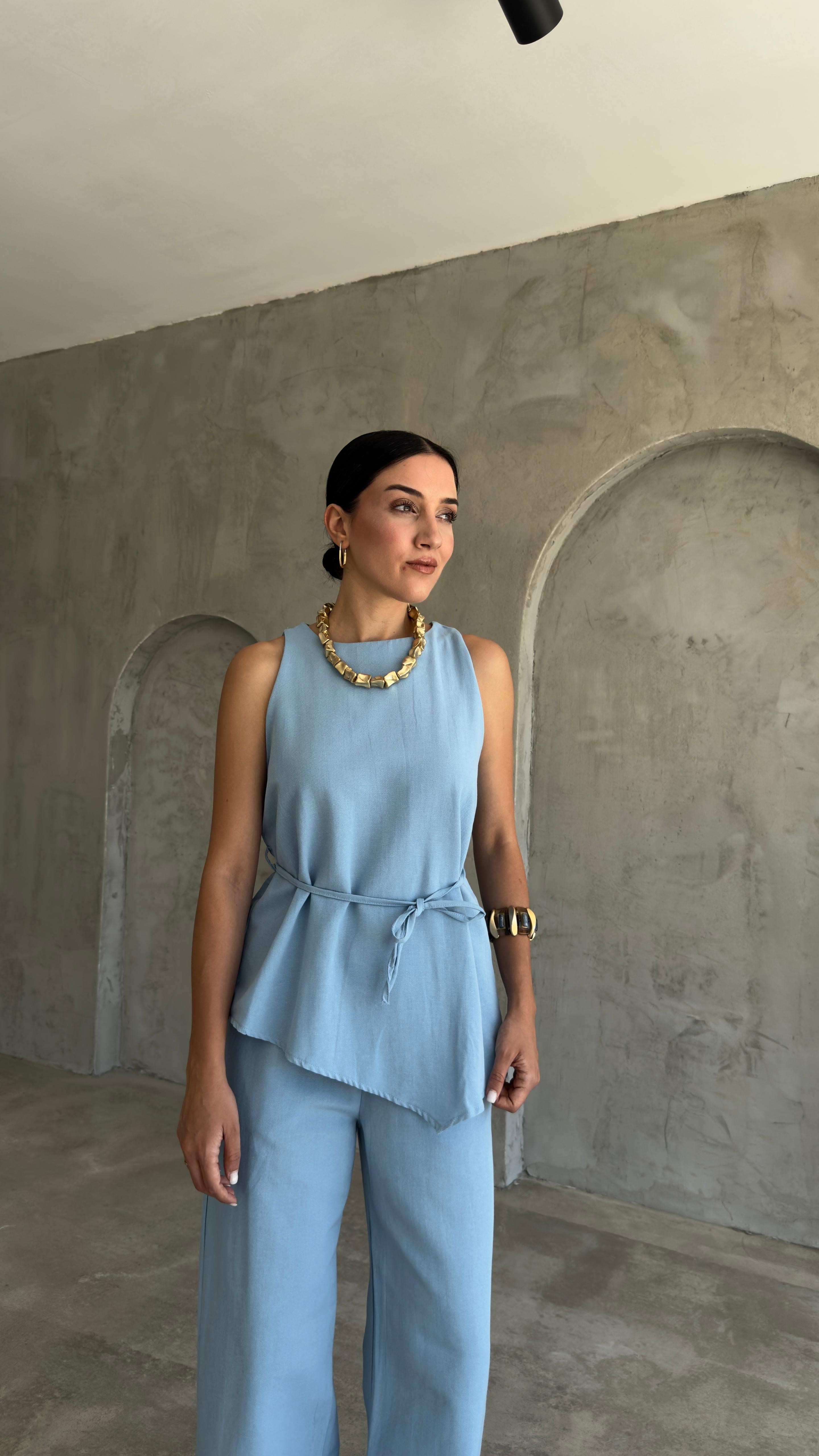 Asimetrik Bluz Pantolon Takım (VNT8784)