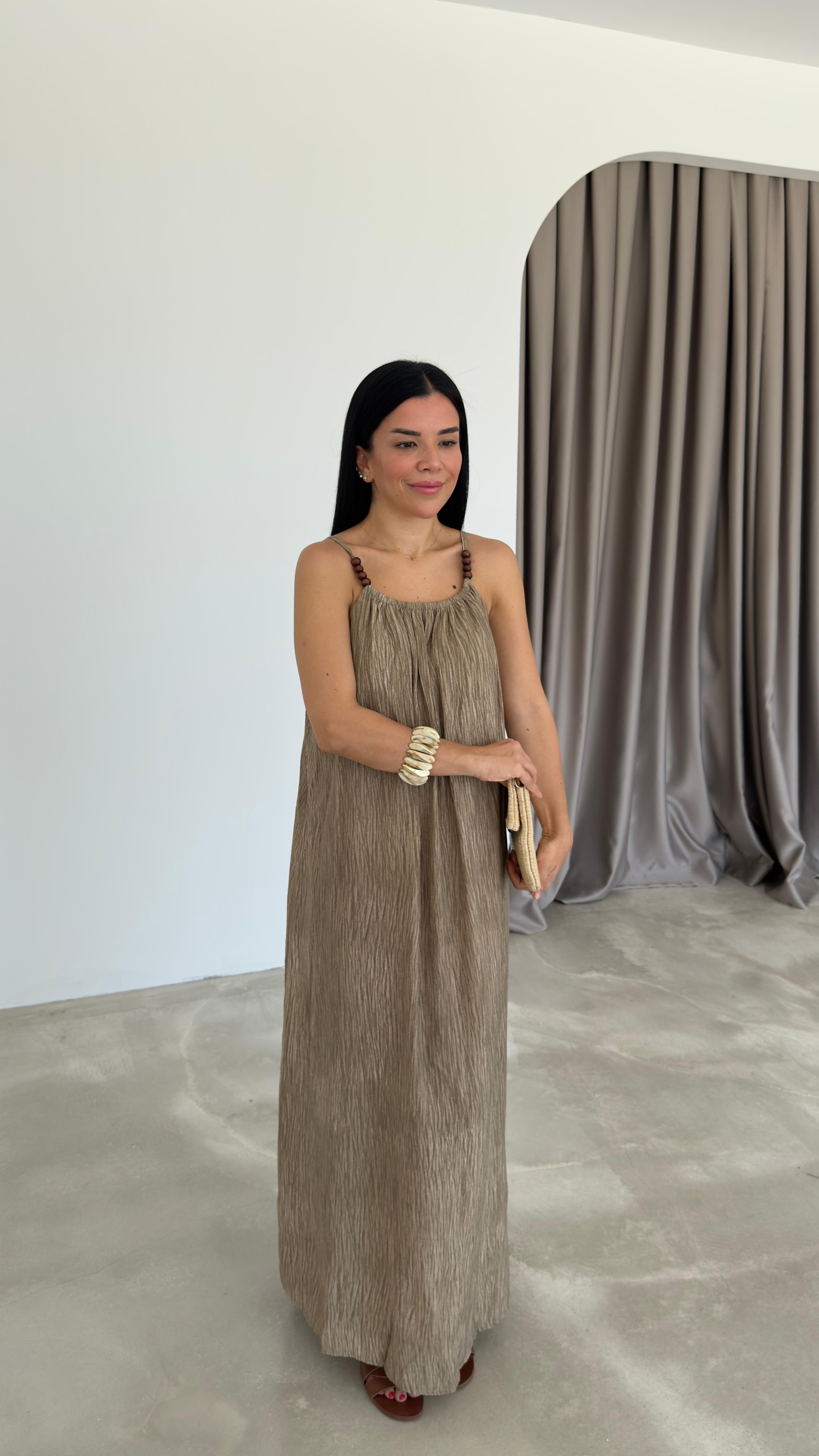 Boncuk Detaylı Askılı Elbsie (VNT3314)