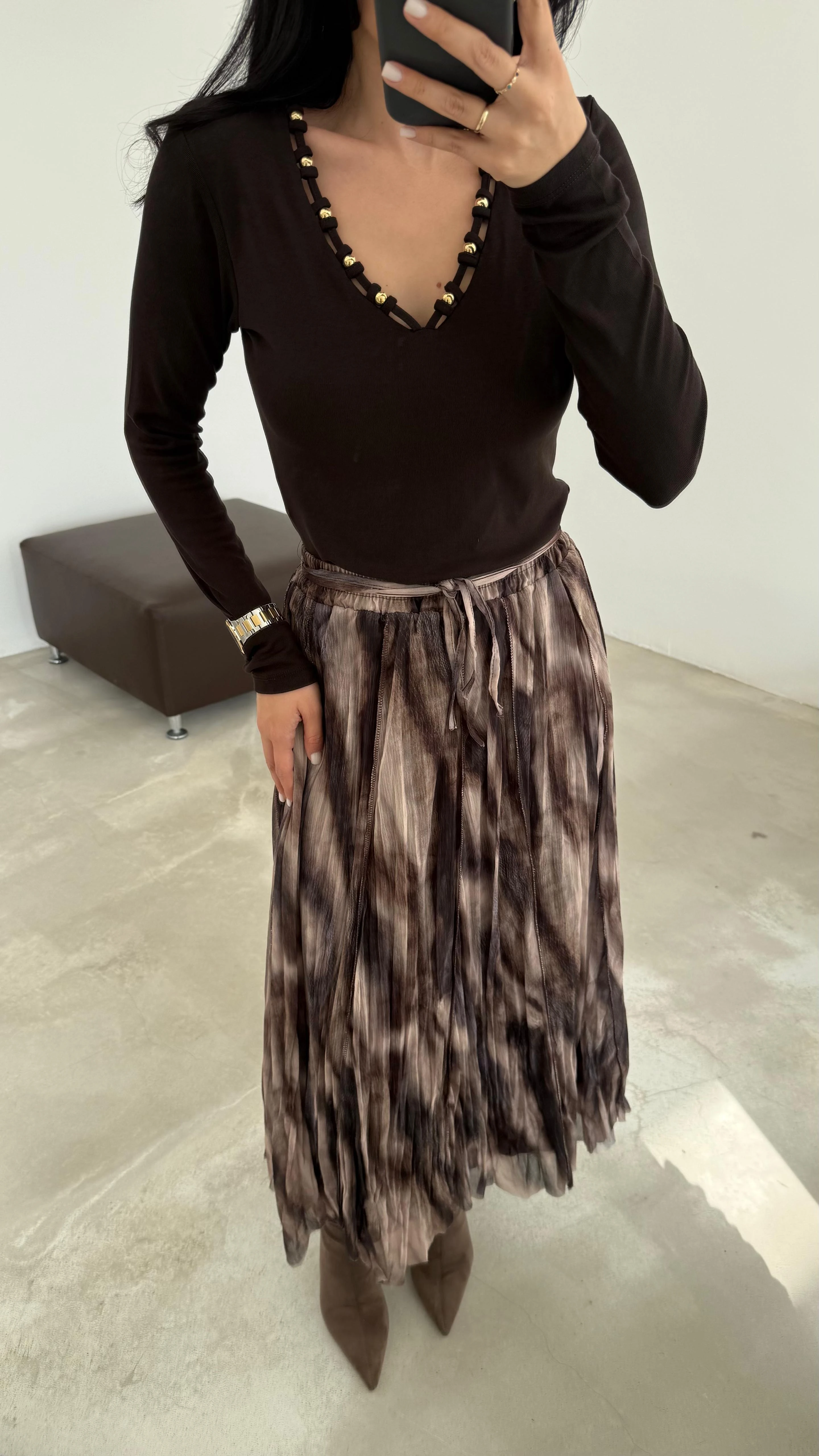 Bel Lastikli Midi Boy Etek (VNT251002)