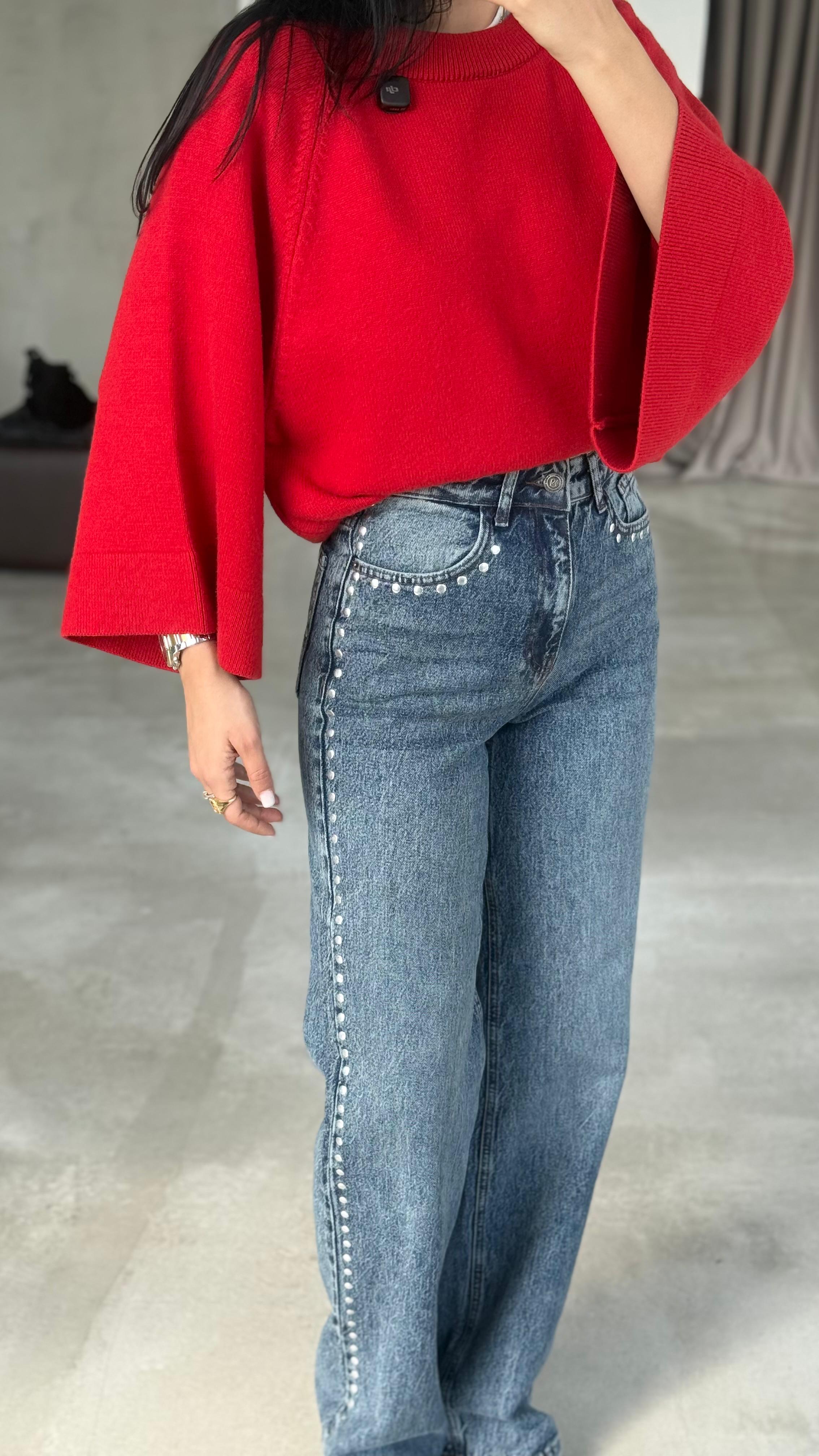 Wide Leg Taşlı Jean (VNT1005)