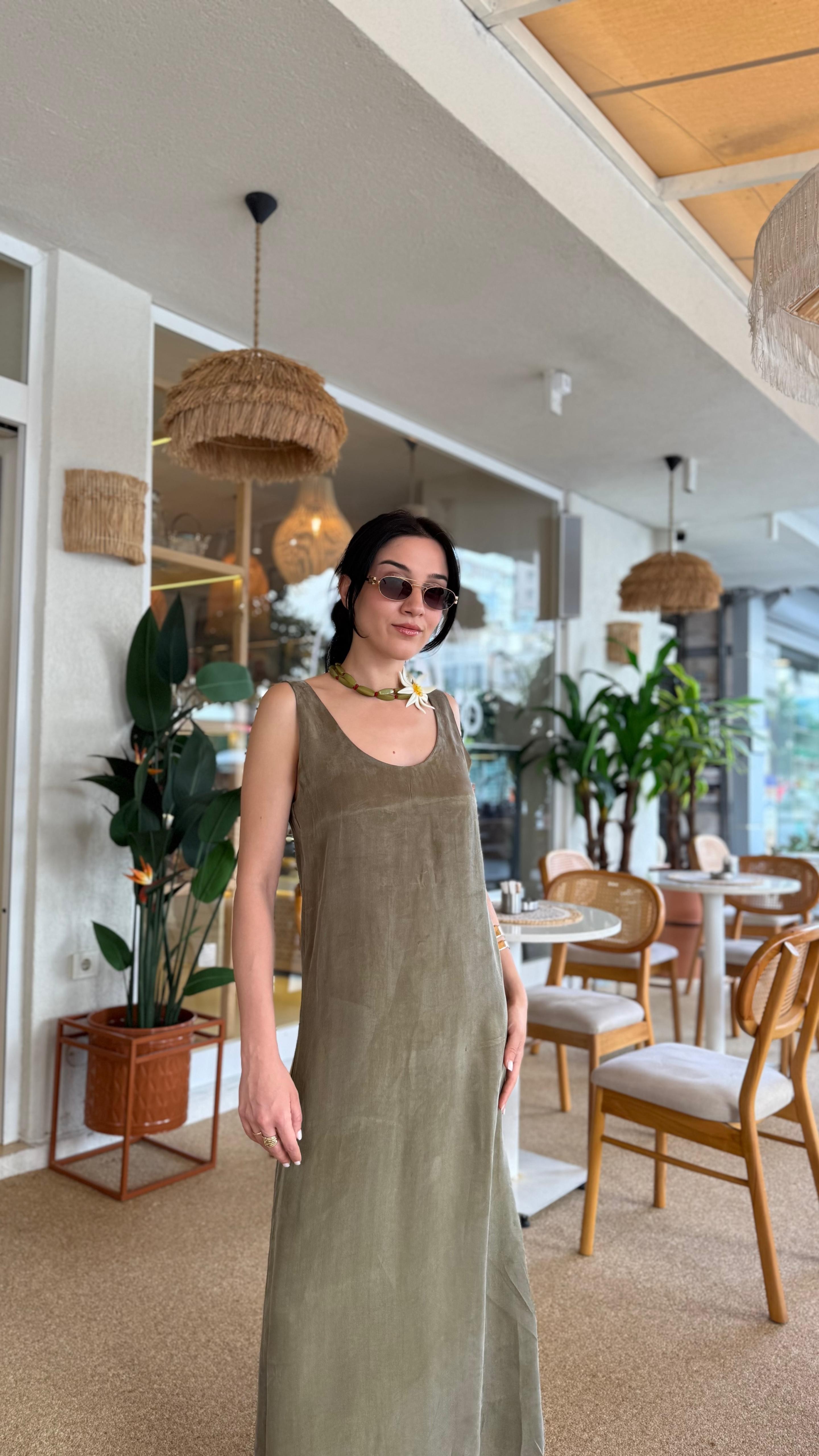 U Yaka Askılı Tensel Elbise (VNT3304)