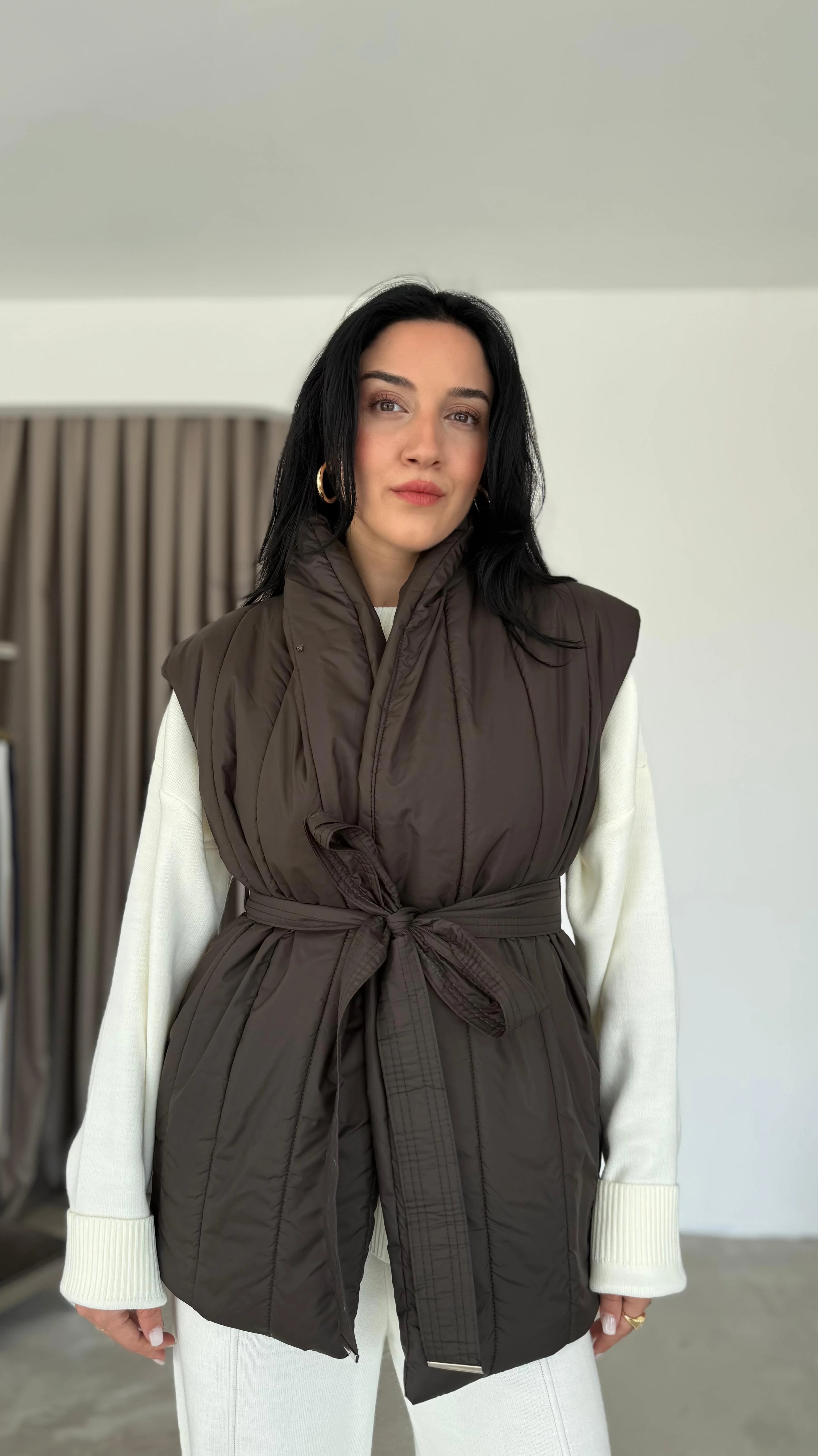 Arkası Triko Detaylı Kuşaklı Yelek (VNT42)