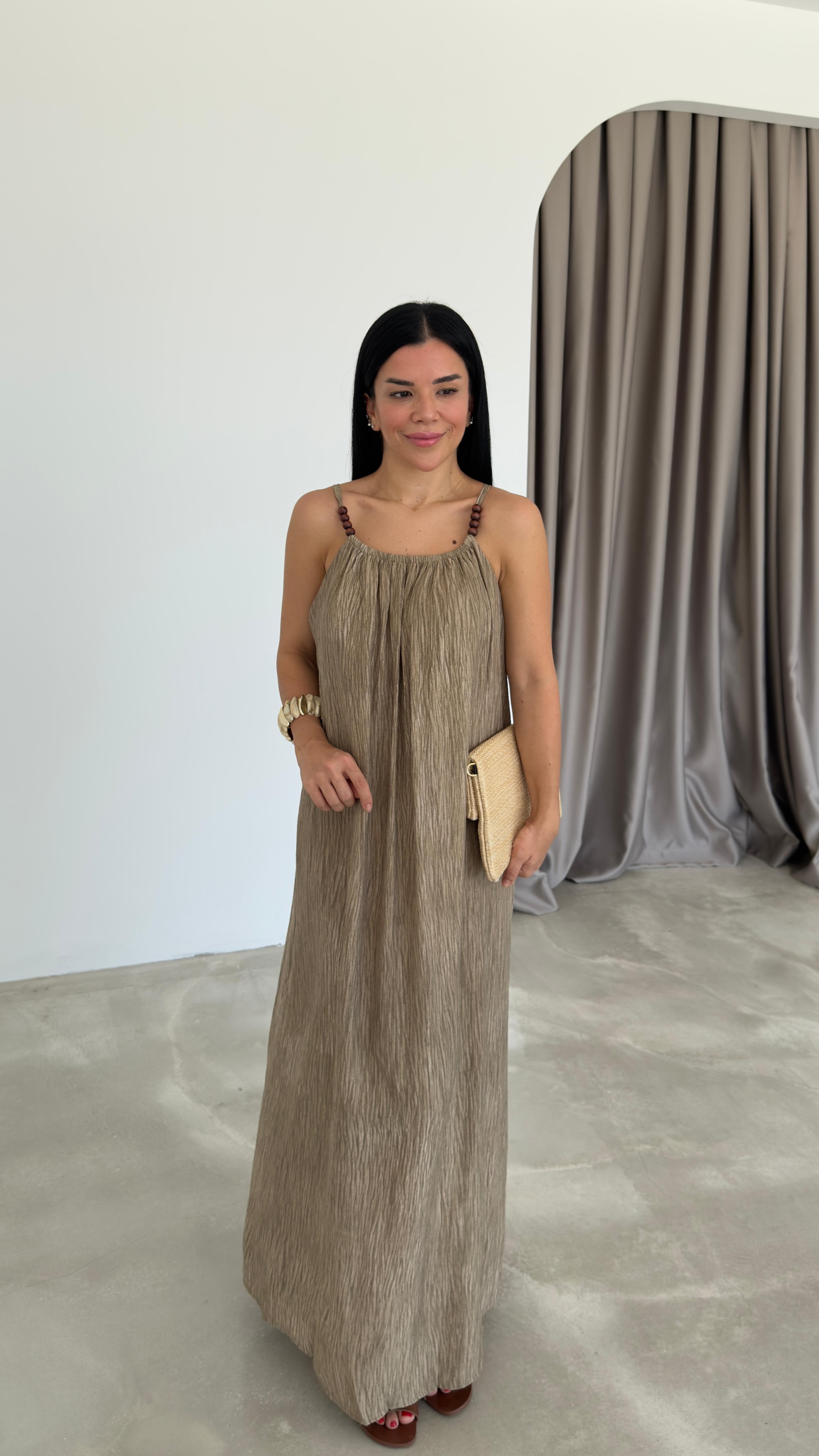 Boncuk Detaylı Askılı Elbsie (VNT3314)