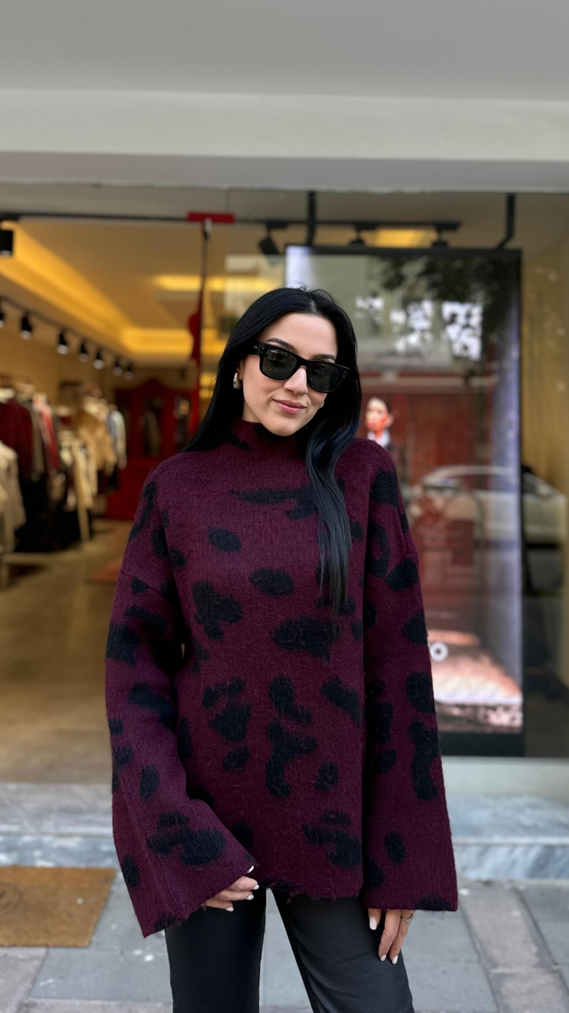 Dik Yaka Bordo Siyah Kazak