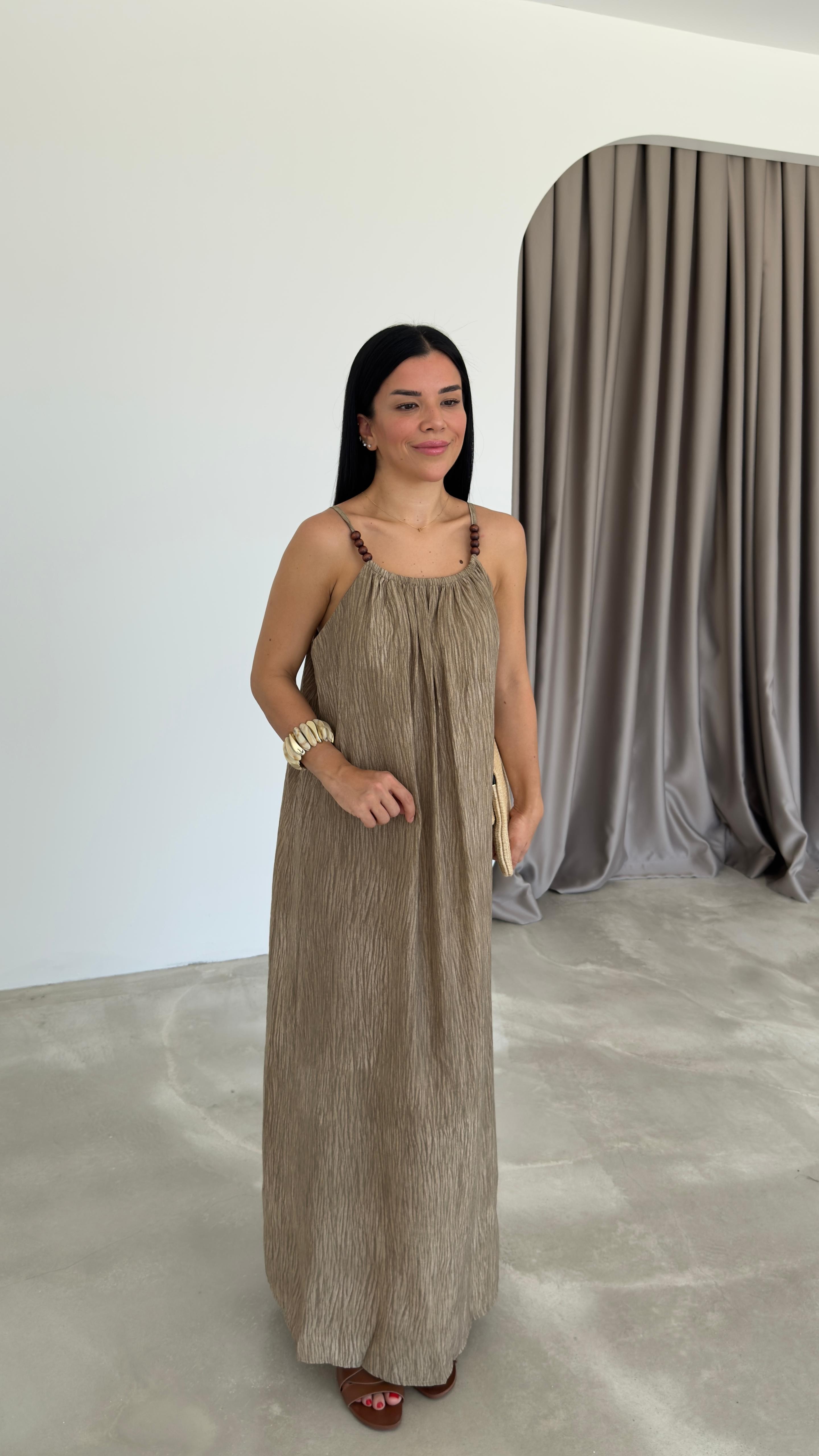 Boncuk Detaylı Askılı Elbsie (VNT3314)