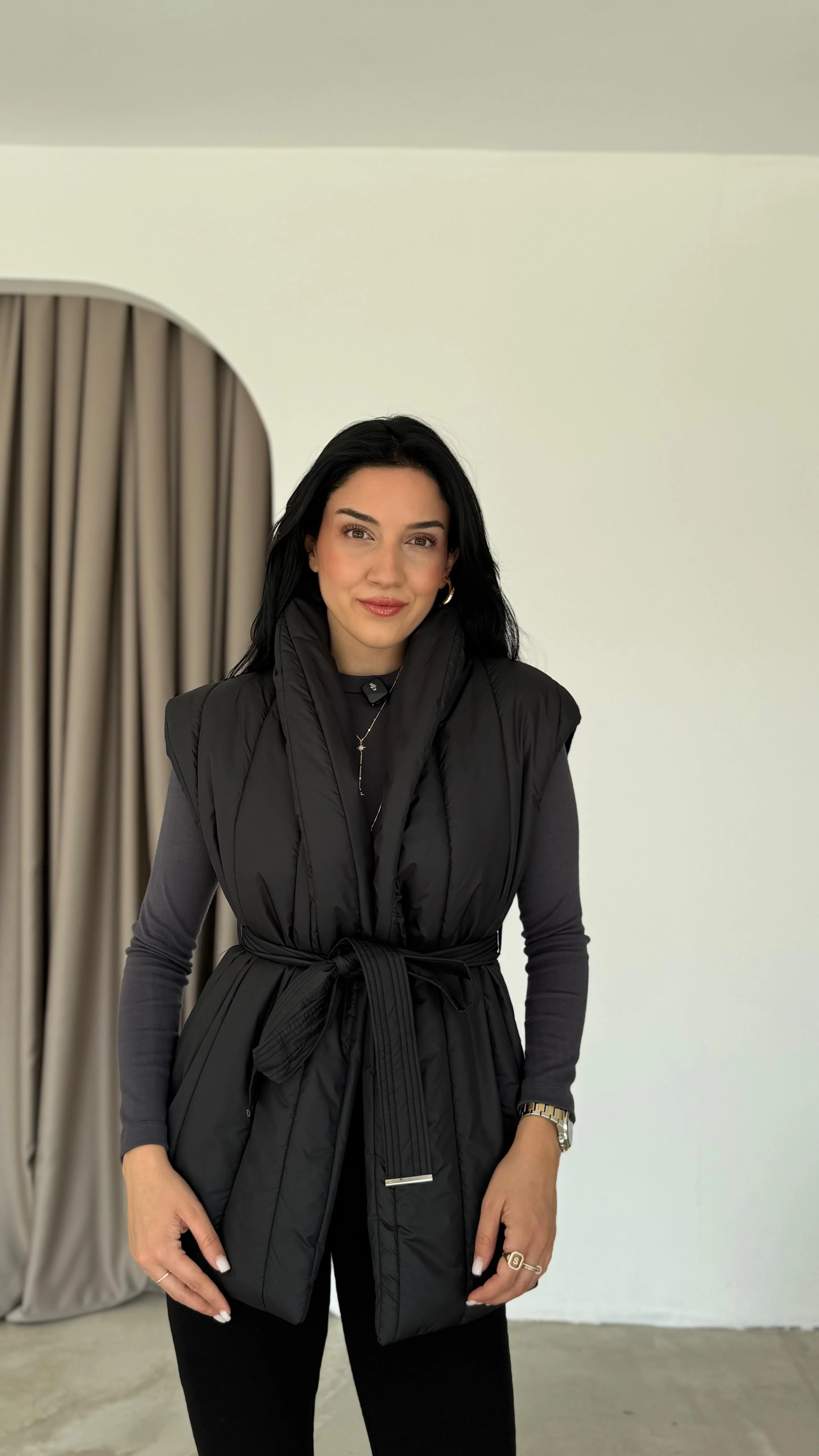 Arkası Triko Detaylı Kuşaklı Yelek (VNT42)