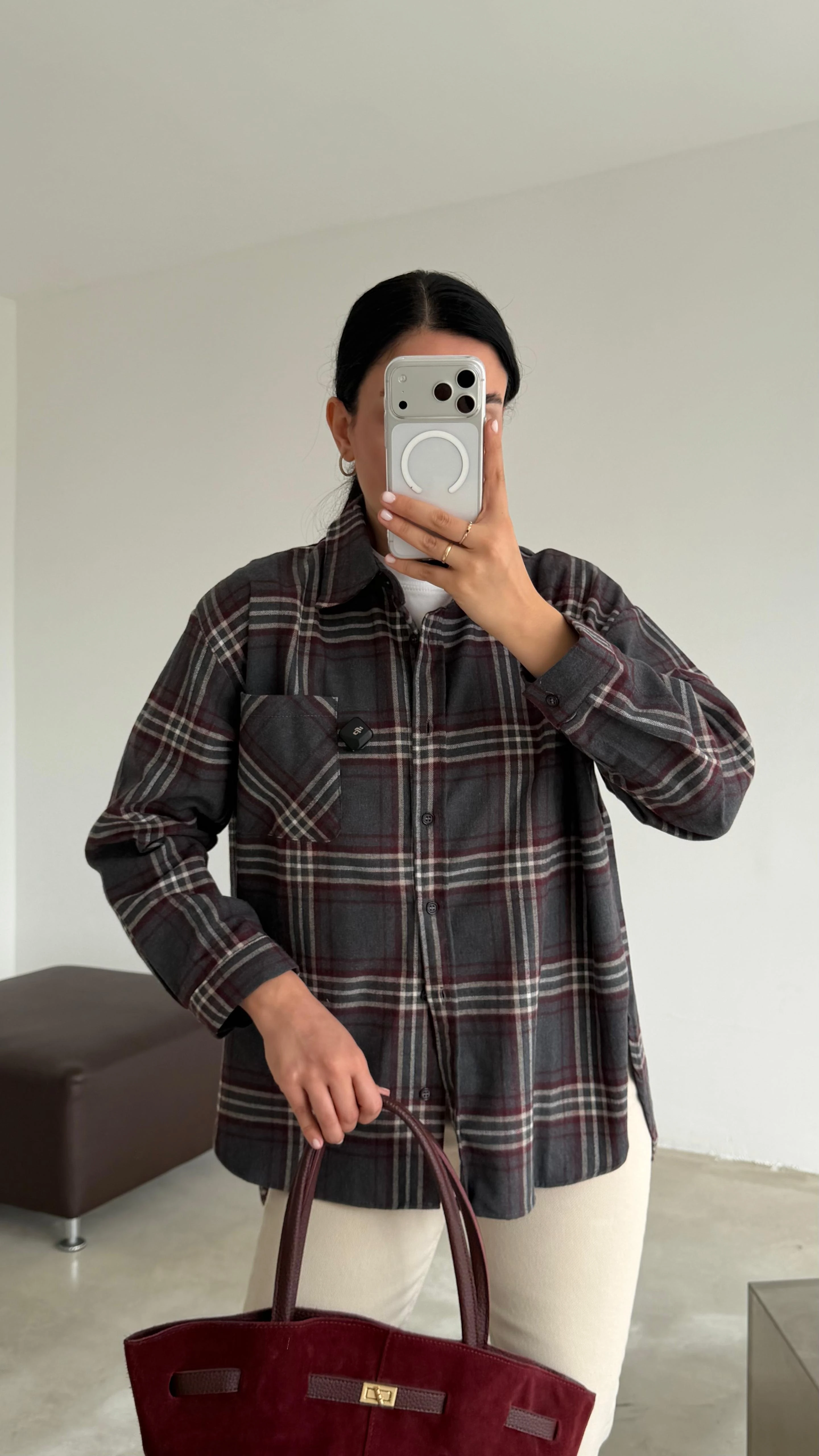 Ekose Desen Gömlek - Gri