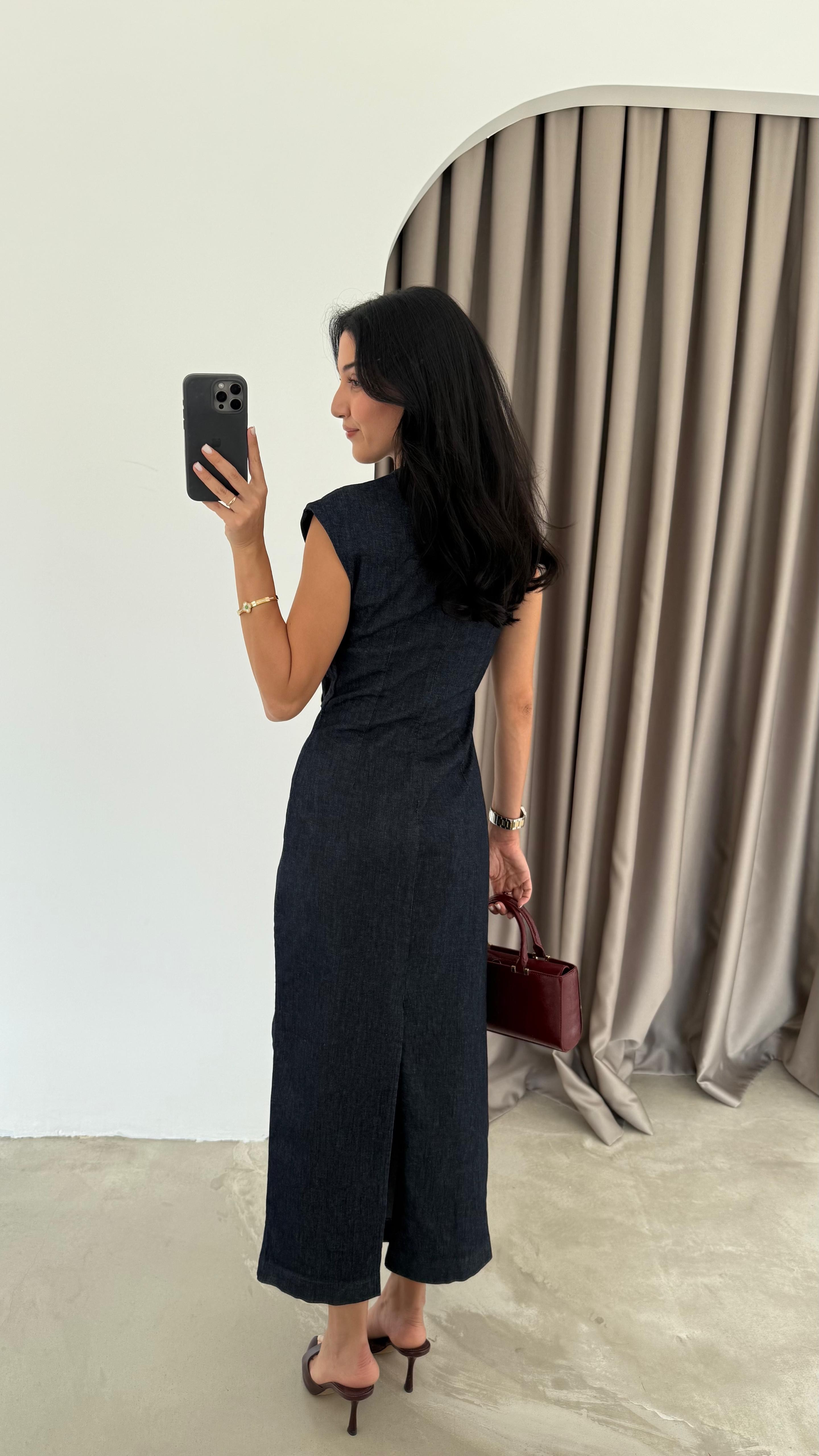 Metal Tokalı Denim Elbise (VNT8192)