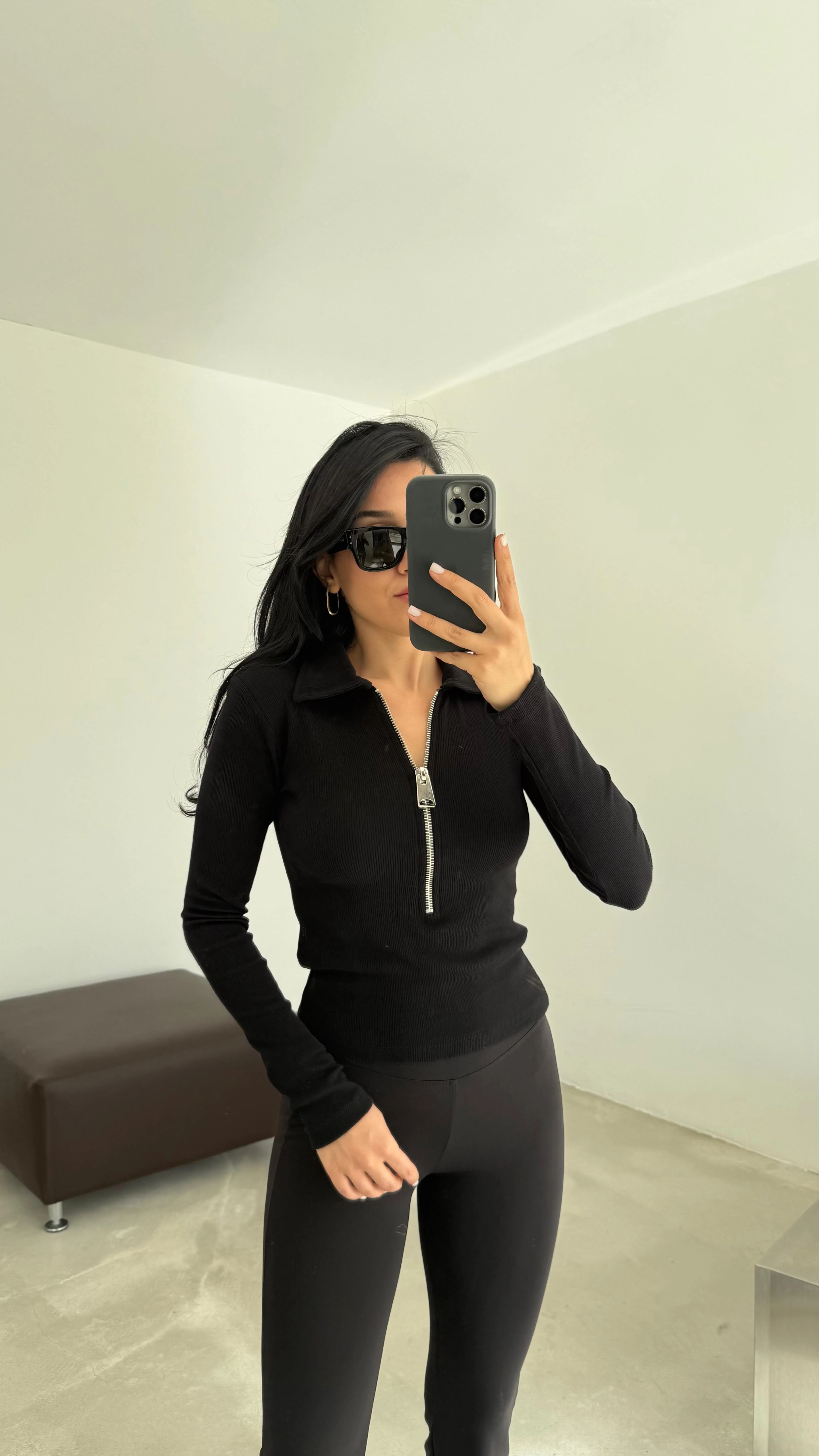 Yarım Fermuar Fitilli Bluz