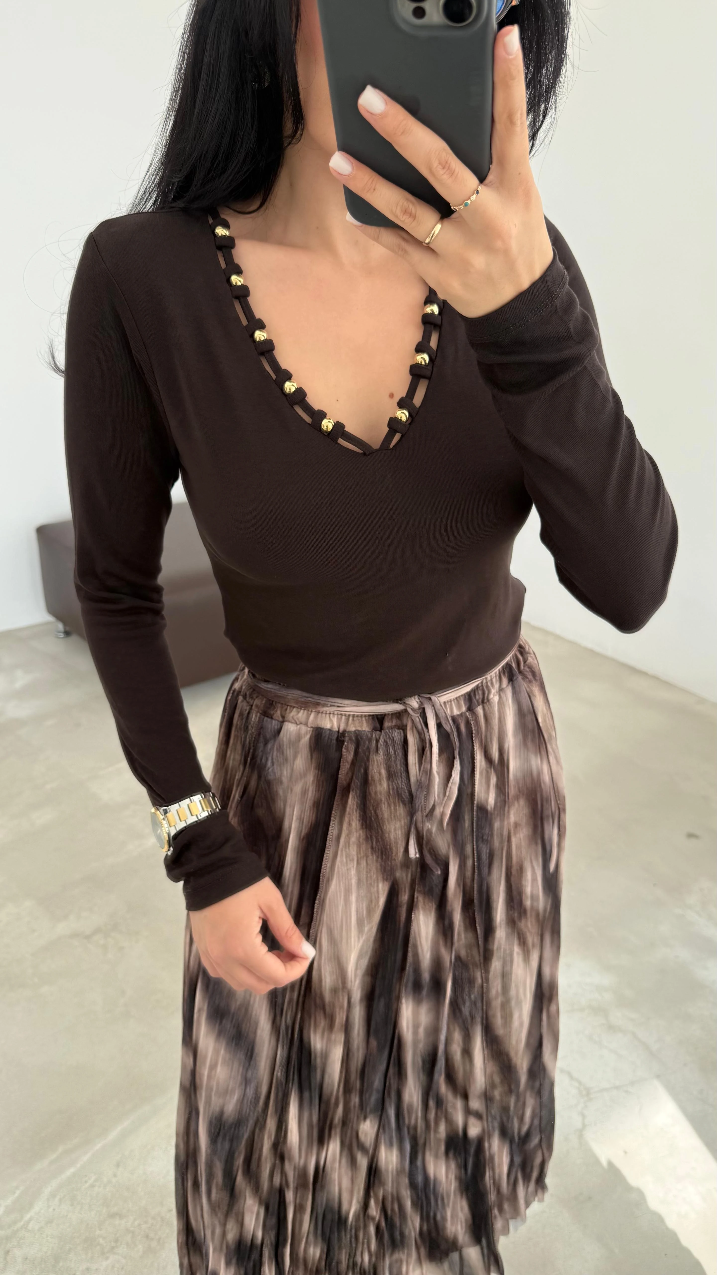 Yaka Boncuk Detaylı Bluz (VNT251047)