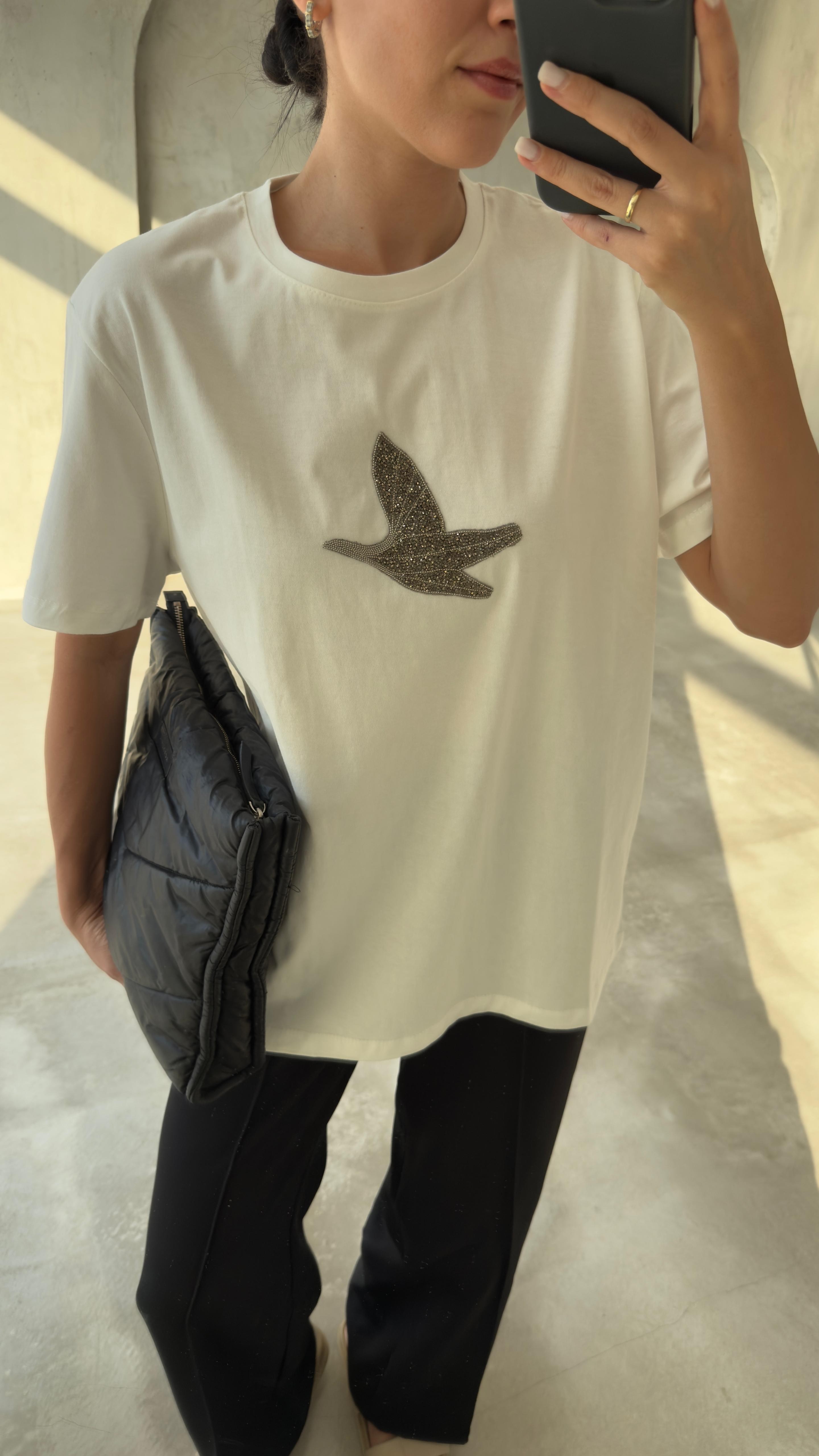 Orijinal Marka Siyah Taş İşlemeli Tshirt