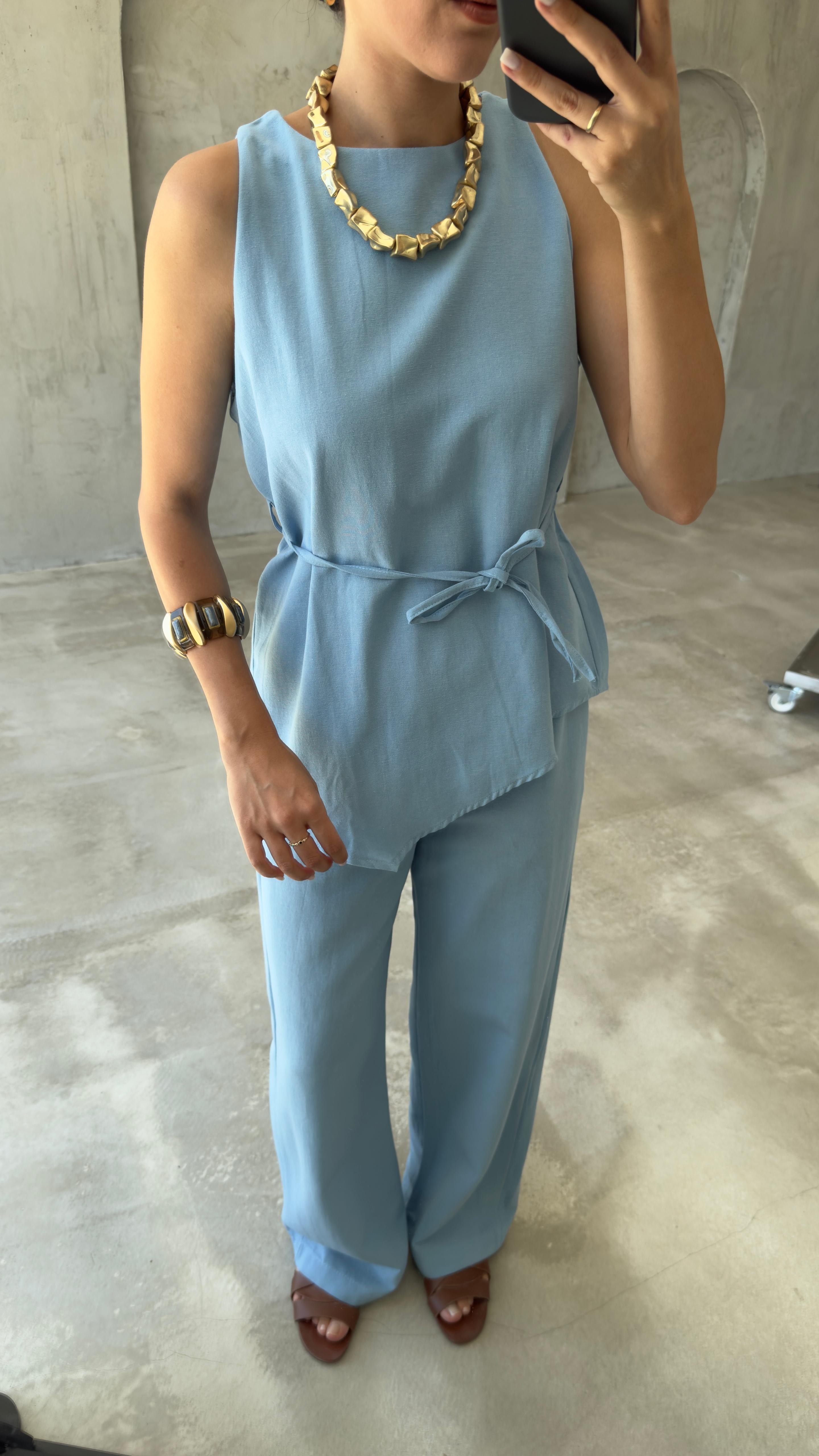 Asimetrik Bluz Pantolon Takım (VNT8784)