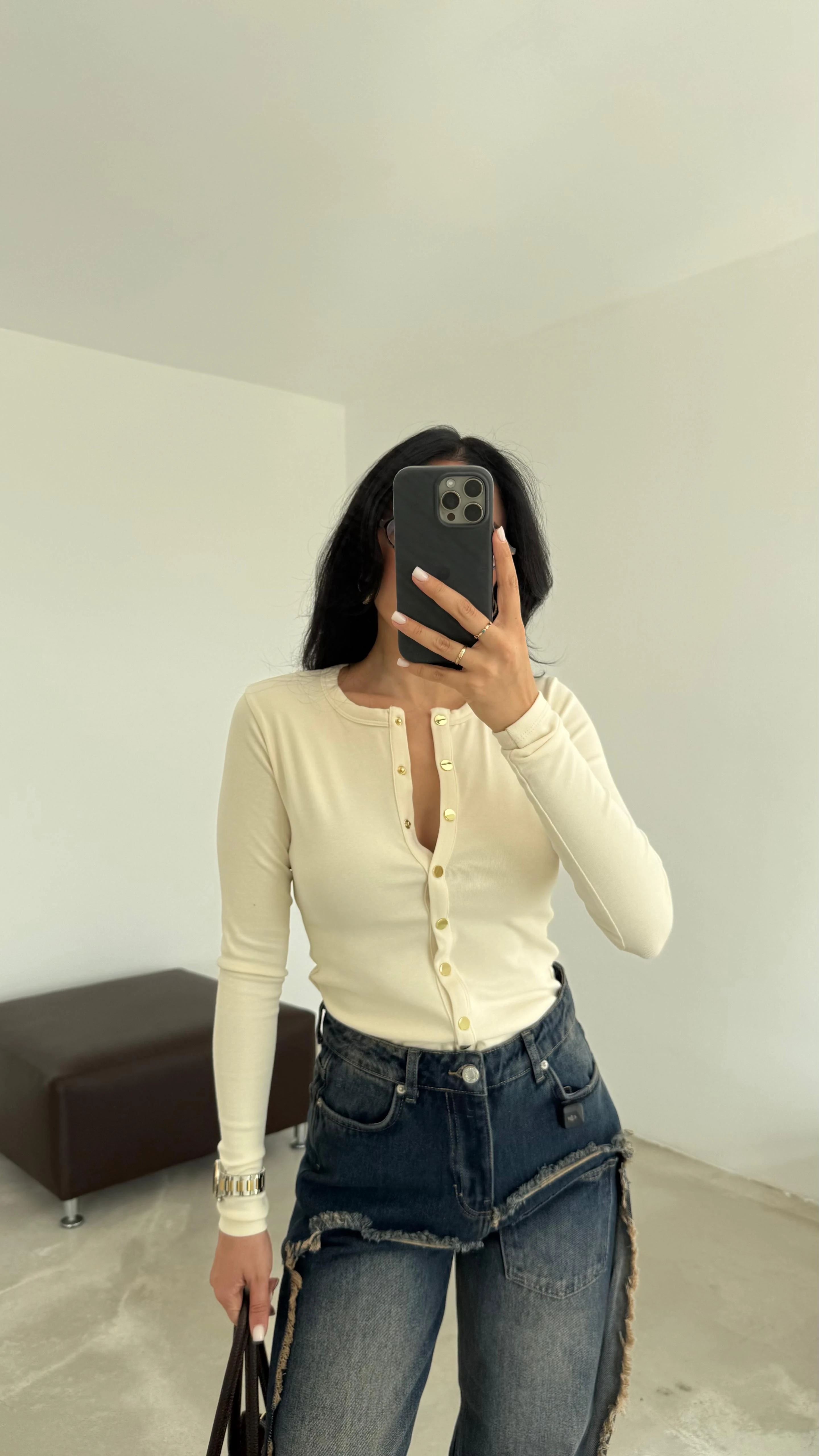 Uzun Kollu Çıtçıtlı Bluz (VNT251062)