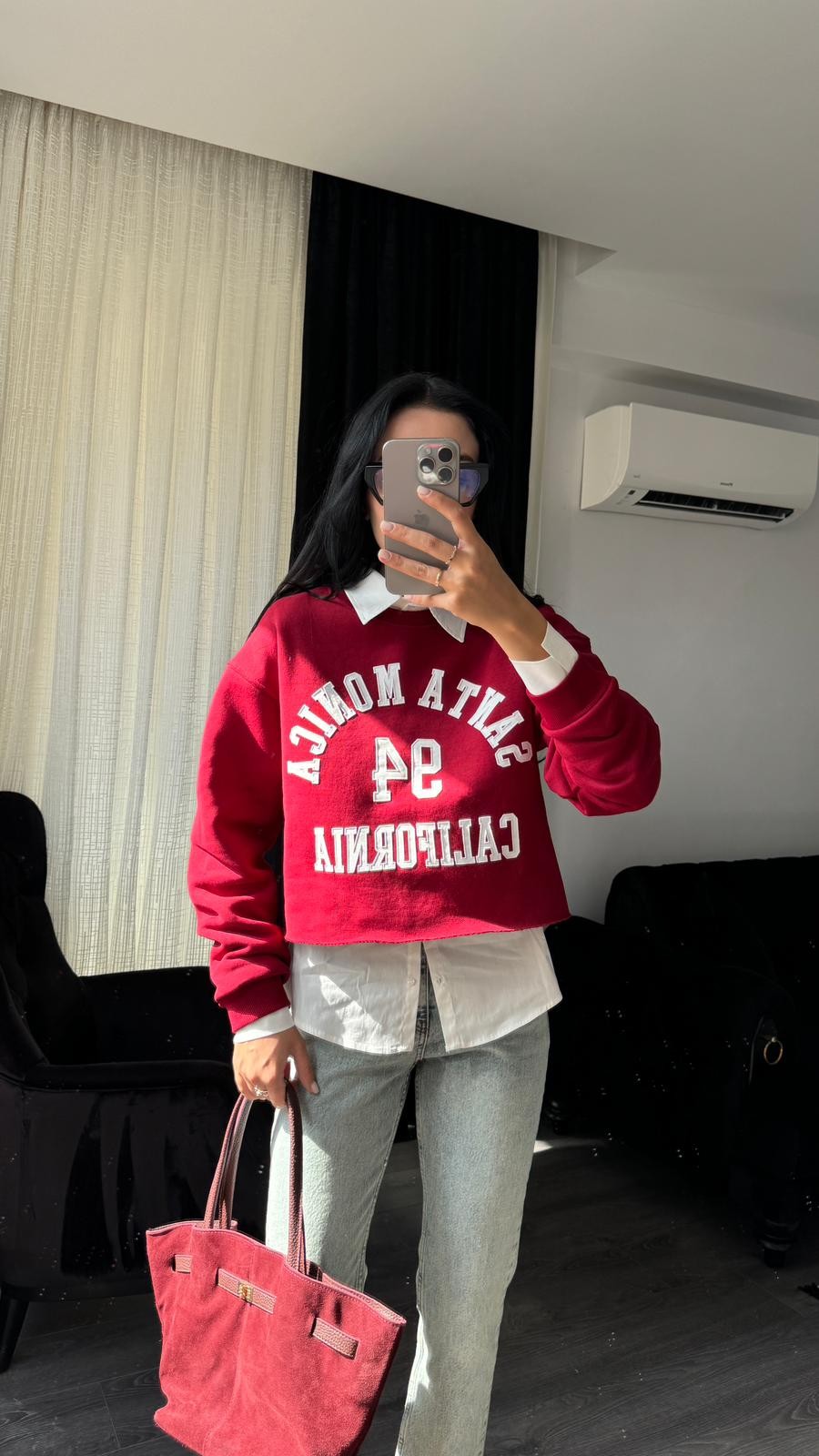 Bordo Beyaz Yazılı Sweat 