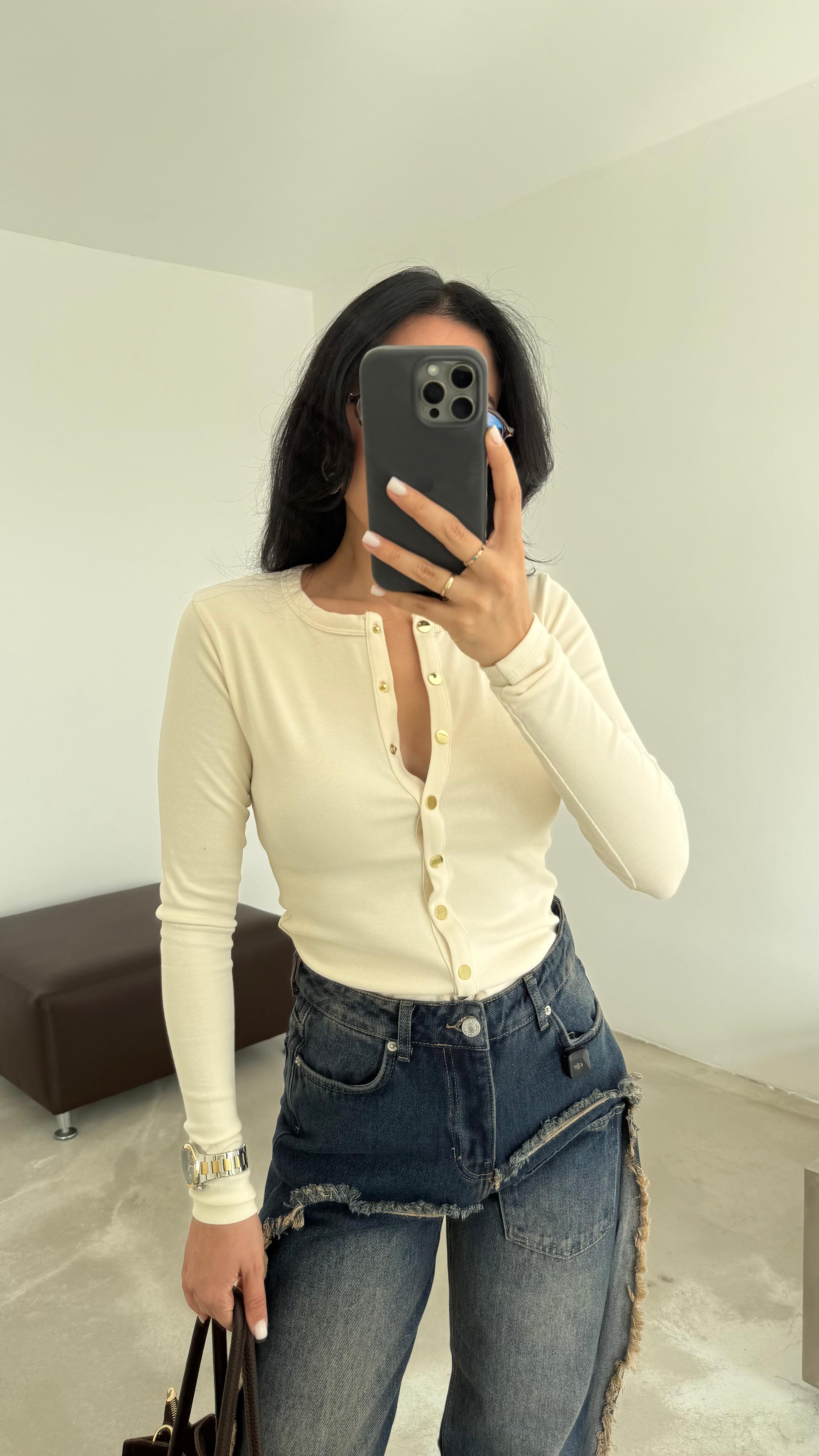 Uzun Kollu Çıtçıtlı Bluz (VNT251062)